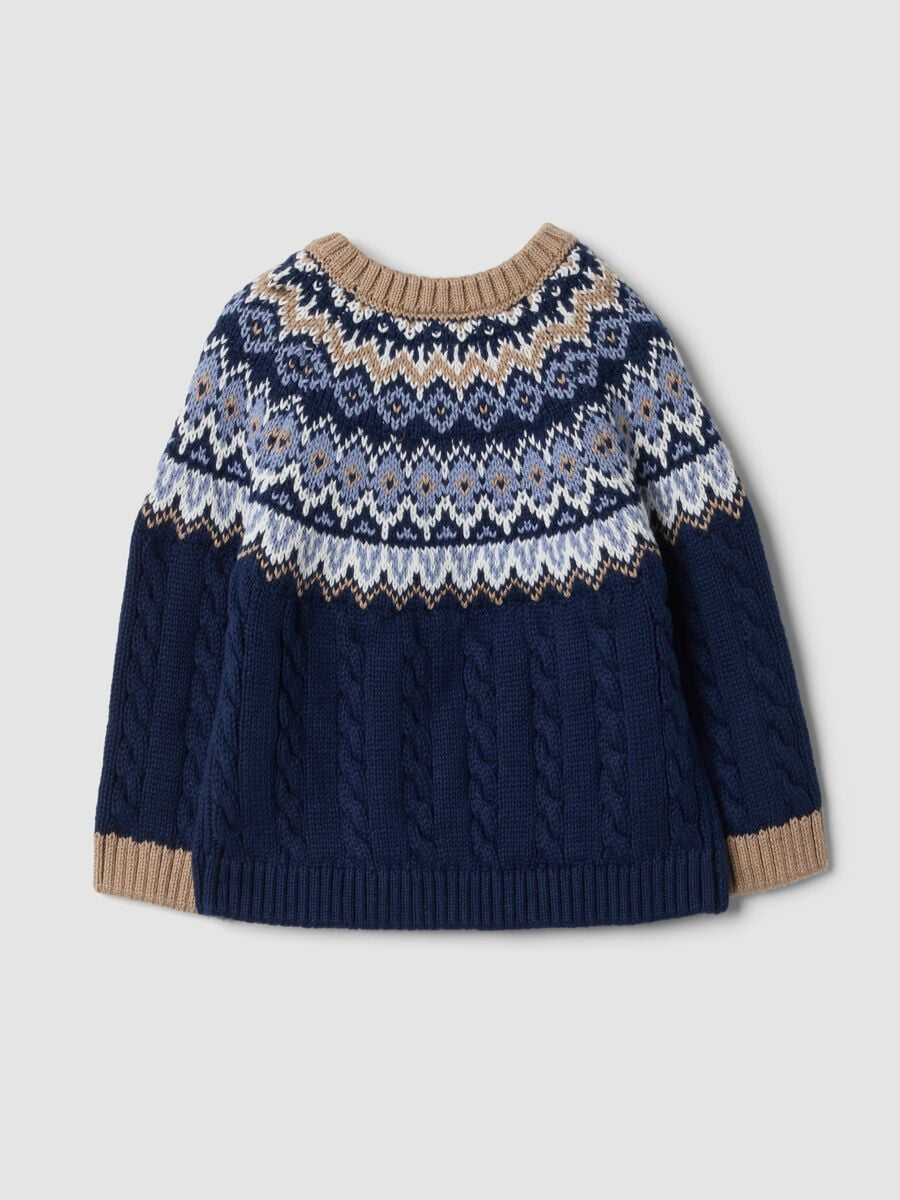 Maglione blu jacquard in puro cotone organico a trecce regular fit_1