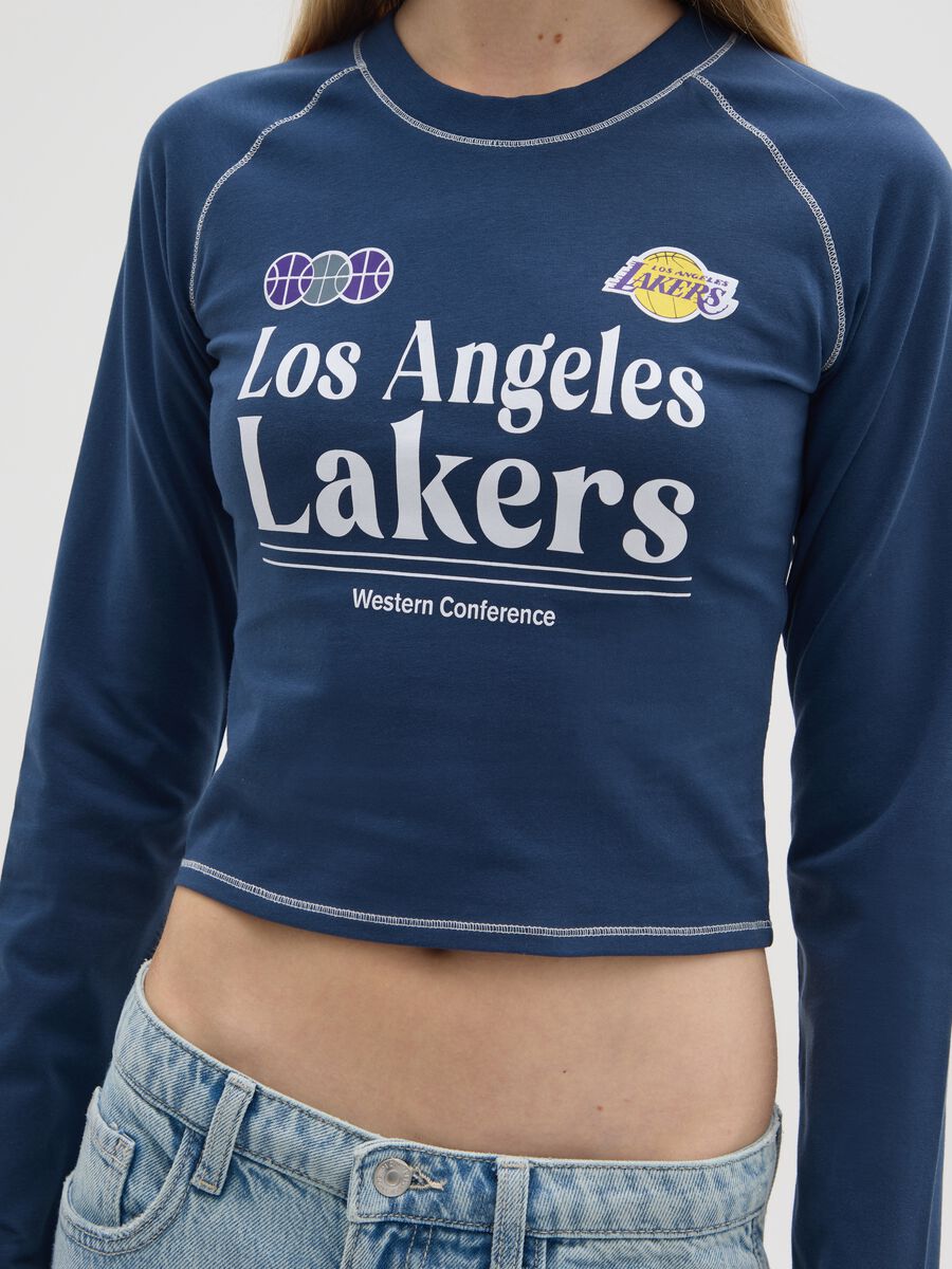 Blue stretch cotton shirt with Los Angeles Lakers logo_3
