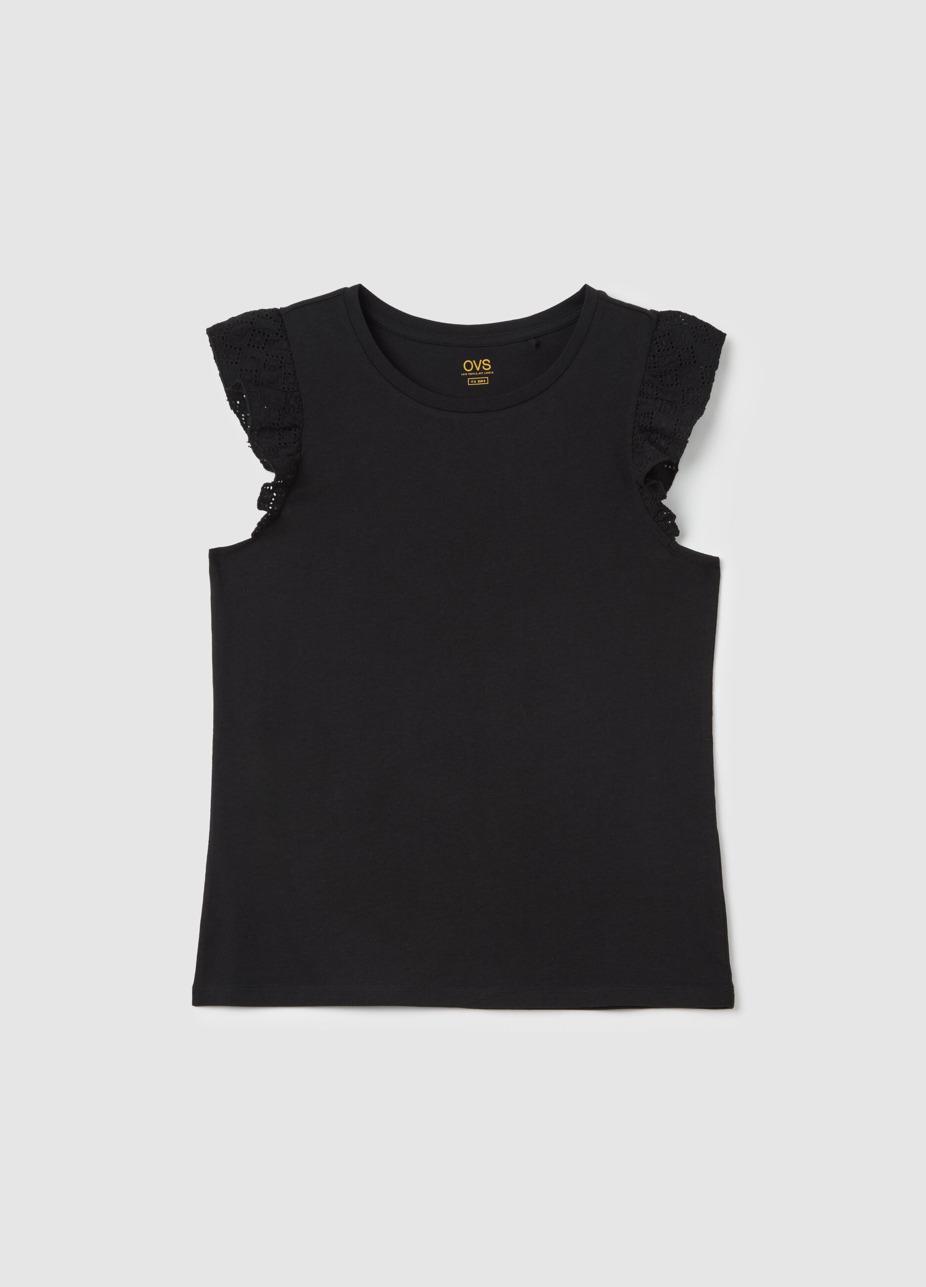 Black tank top with contrasting ruffles in cotton