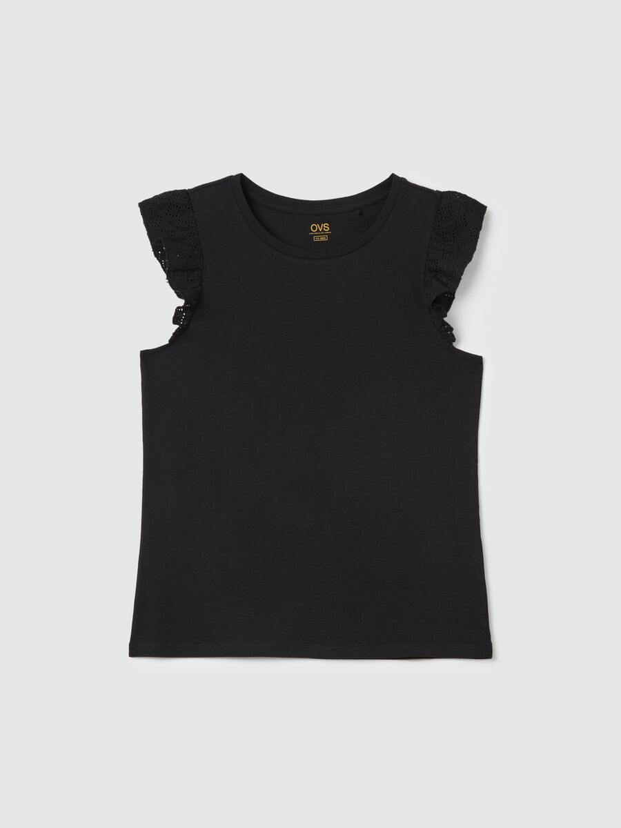 Black tank top with contrasting ruffles in cotton_4