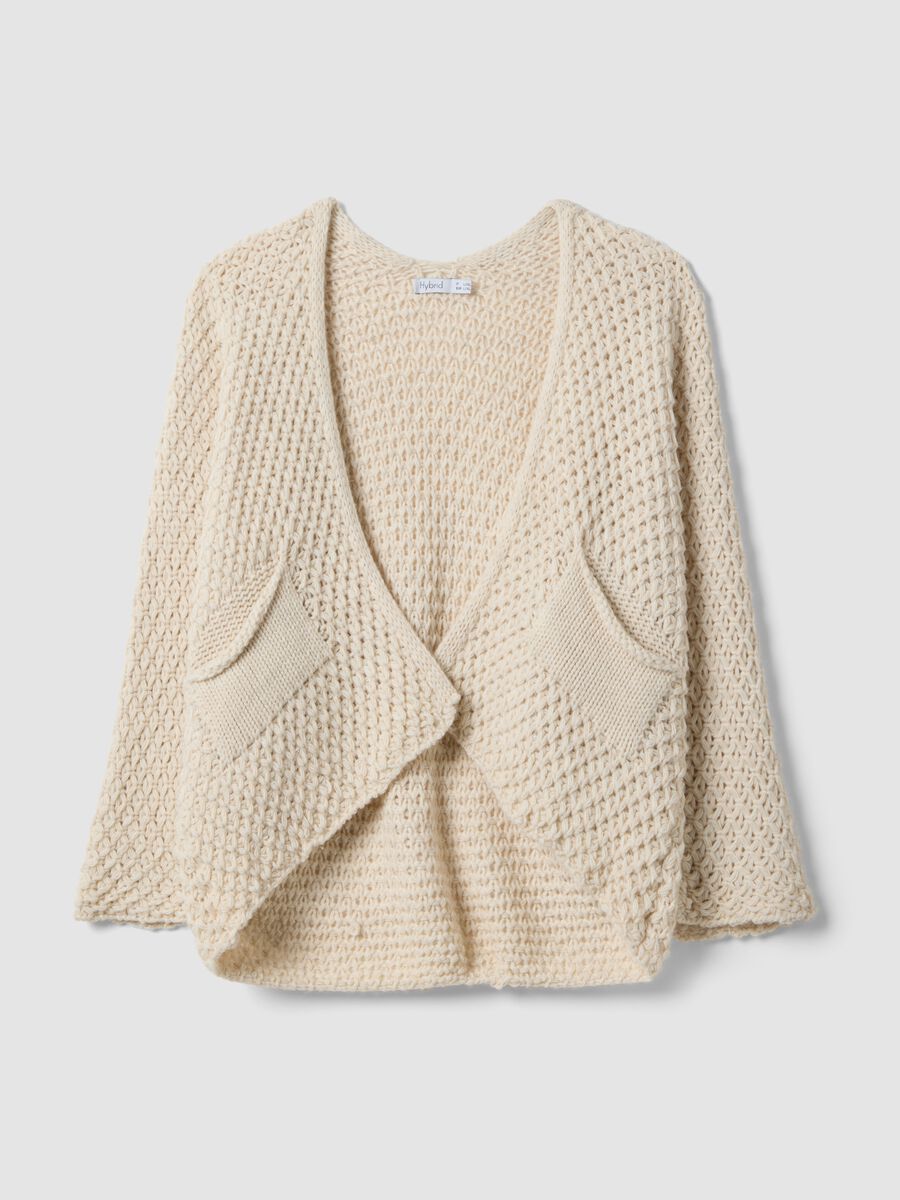 Cardigan beige regular fit a maglia intrecciata_4