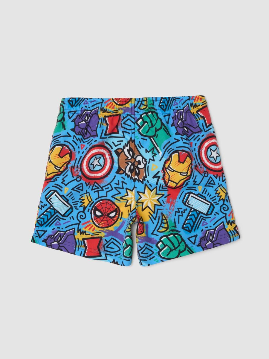 Blue Avengers print swim shorts_1