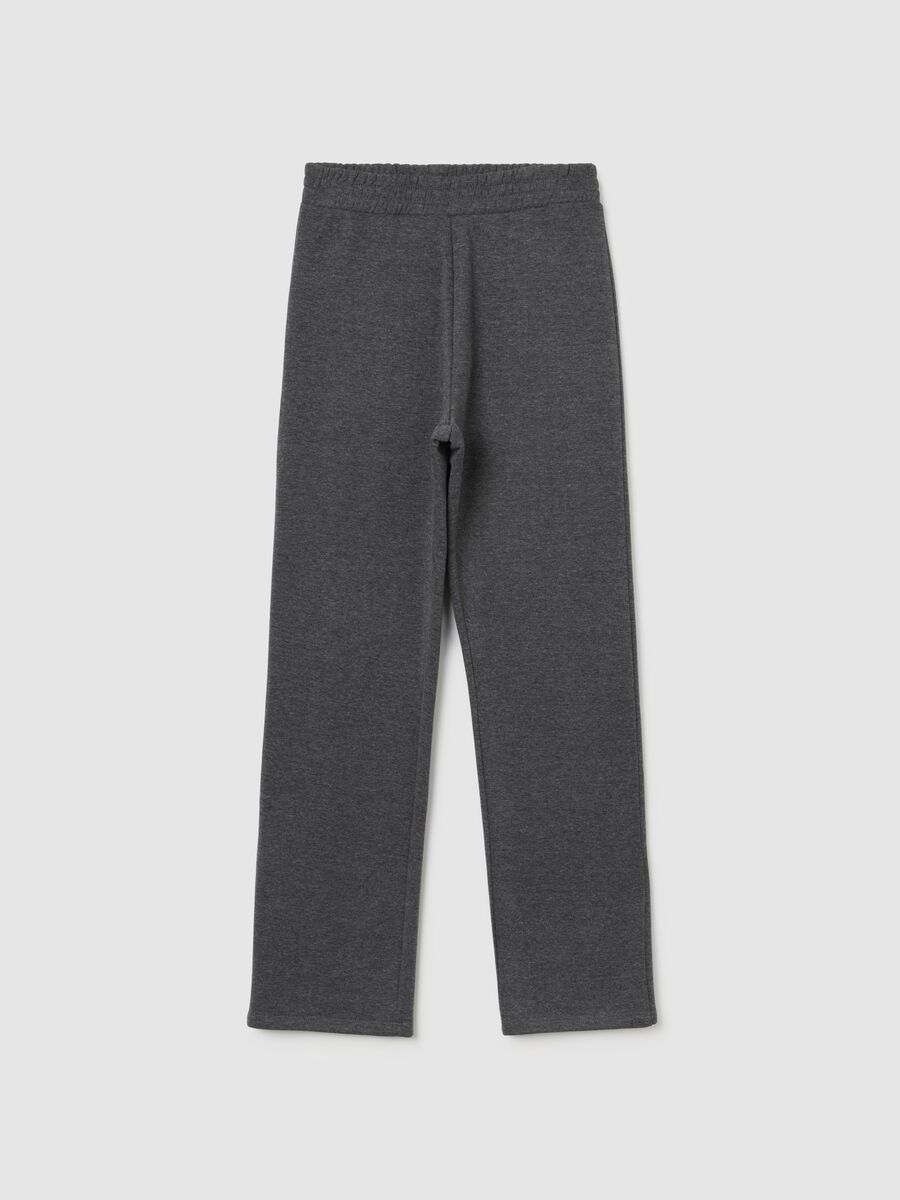 Grey regular fit cotton blend trousers with elasticated waist_0