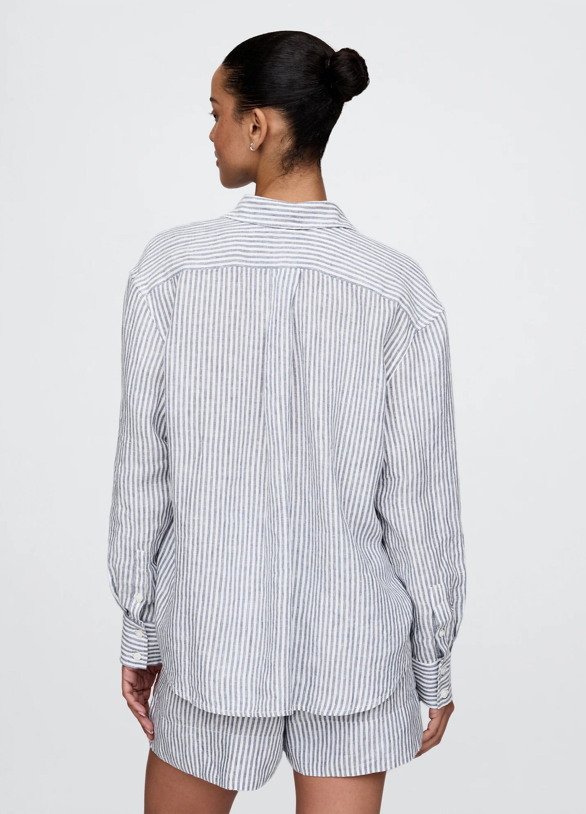 Wide blue and white striped shirt in 100% linen