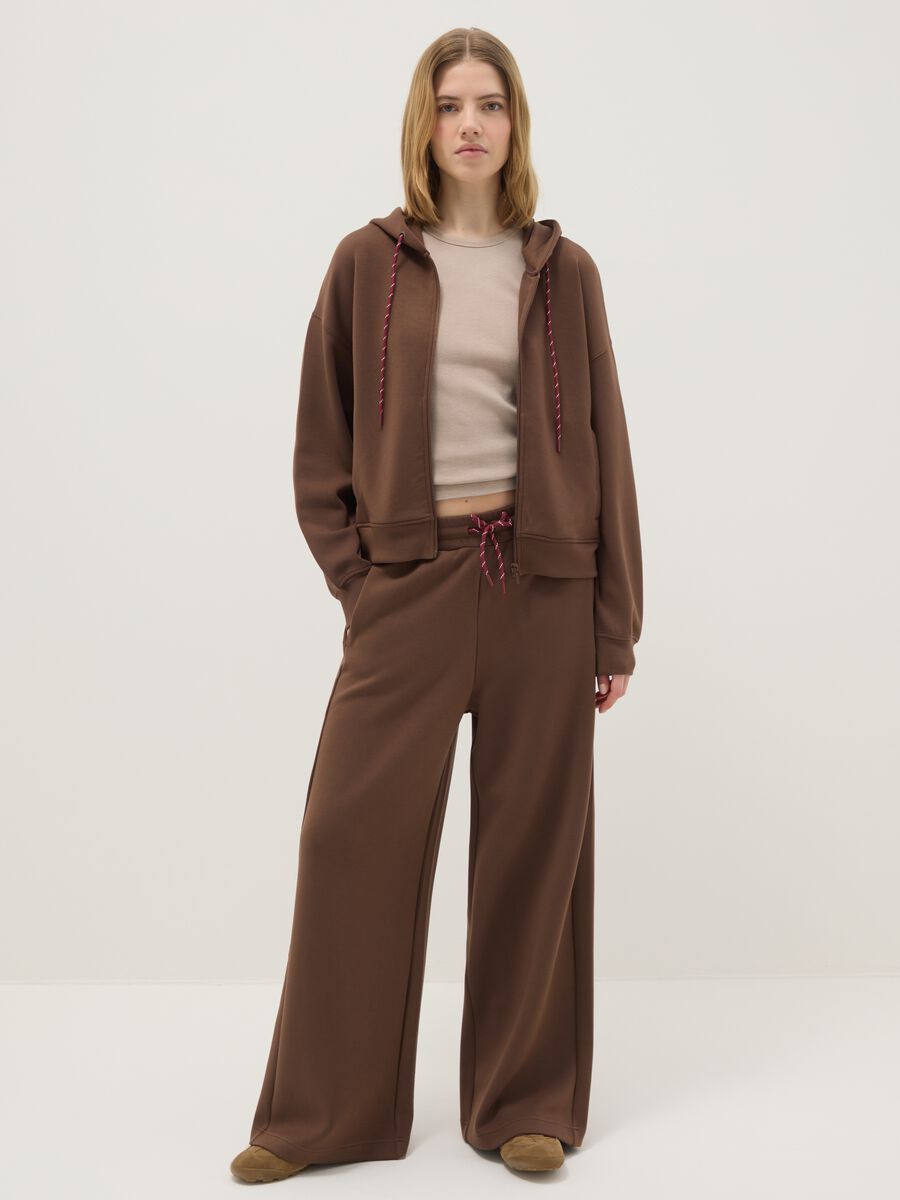 Brown wide leg trousers in stretchy modal blend_0