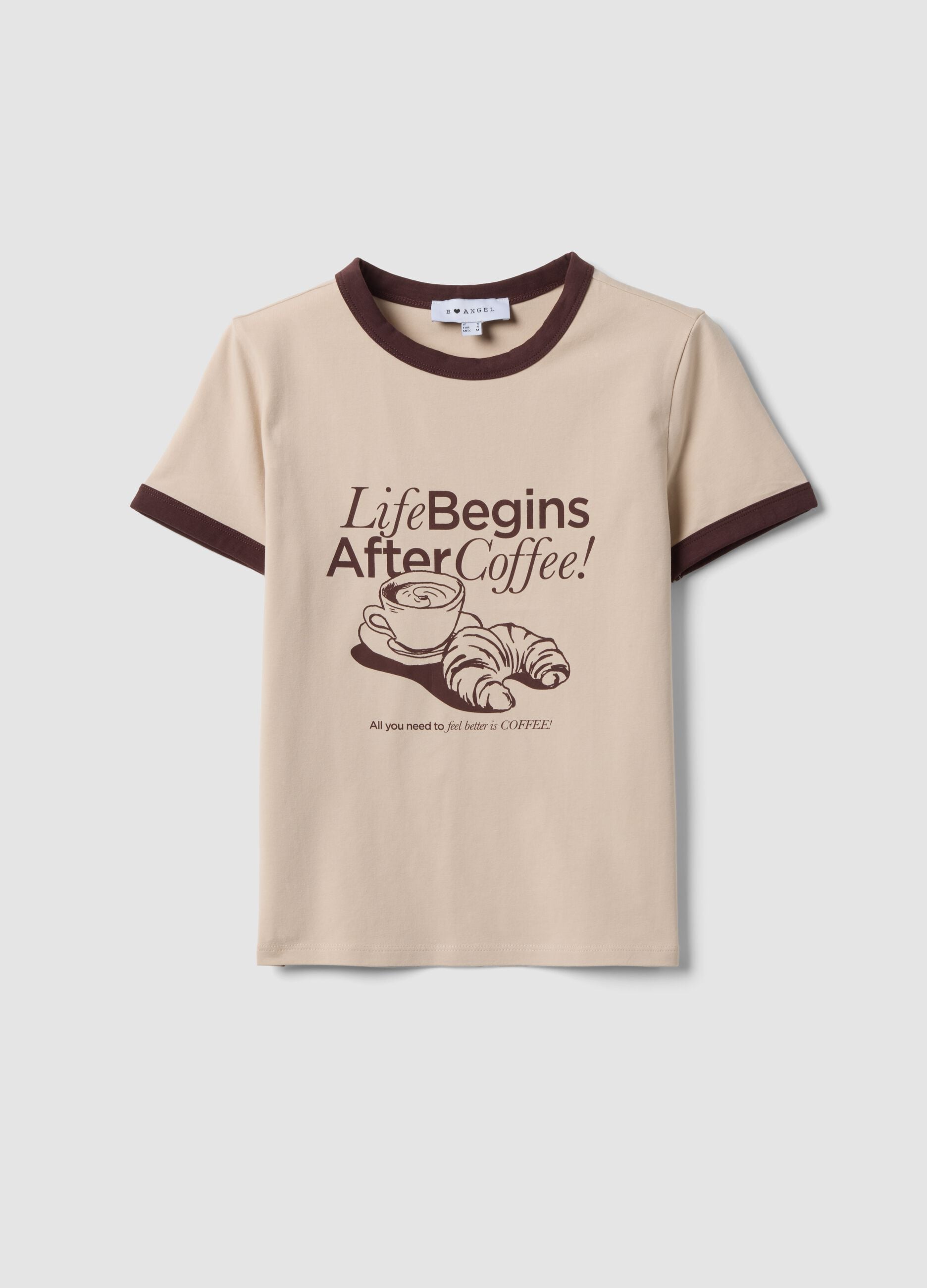 T-shirt rosa in cotone con stampa grafica frontale e bordi a contrasto