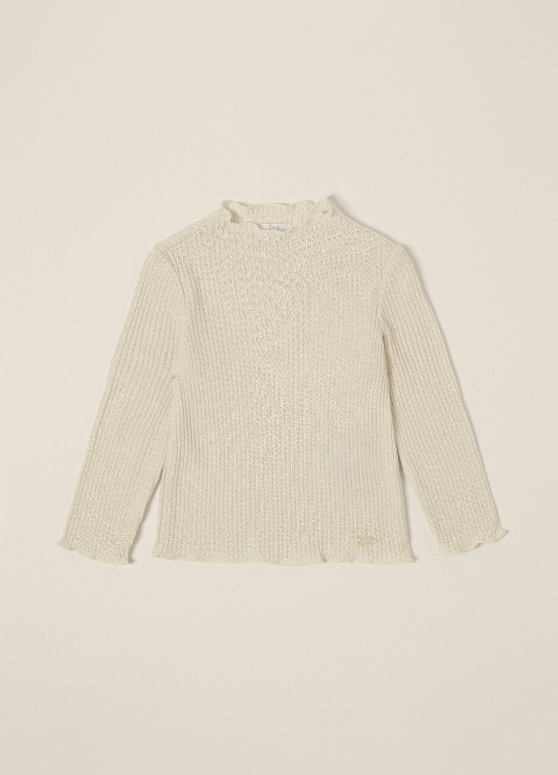Beige ribbed jumper with metallic fibres