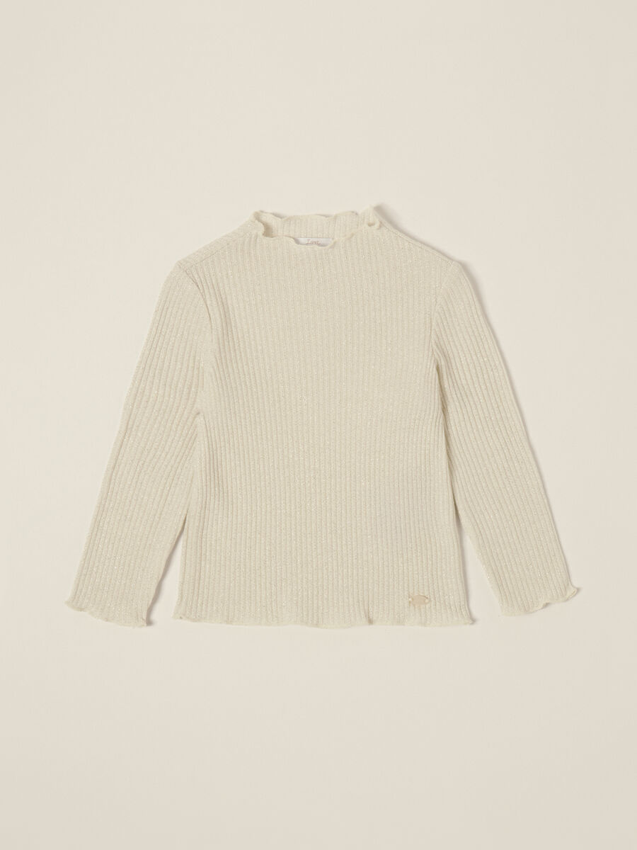 Beige ribbed jumper with metallic fibres_0