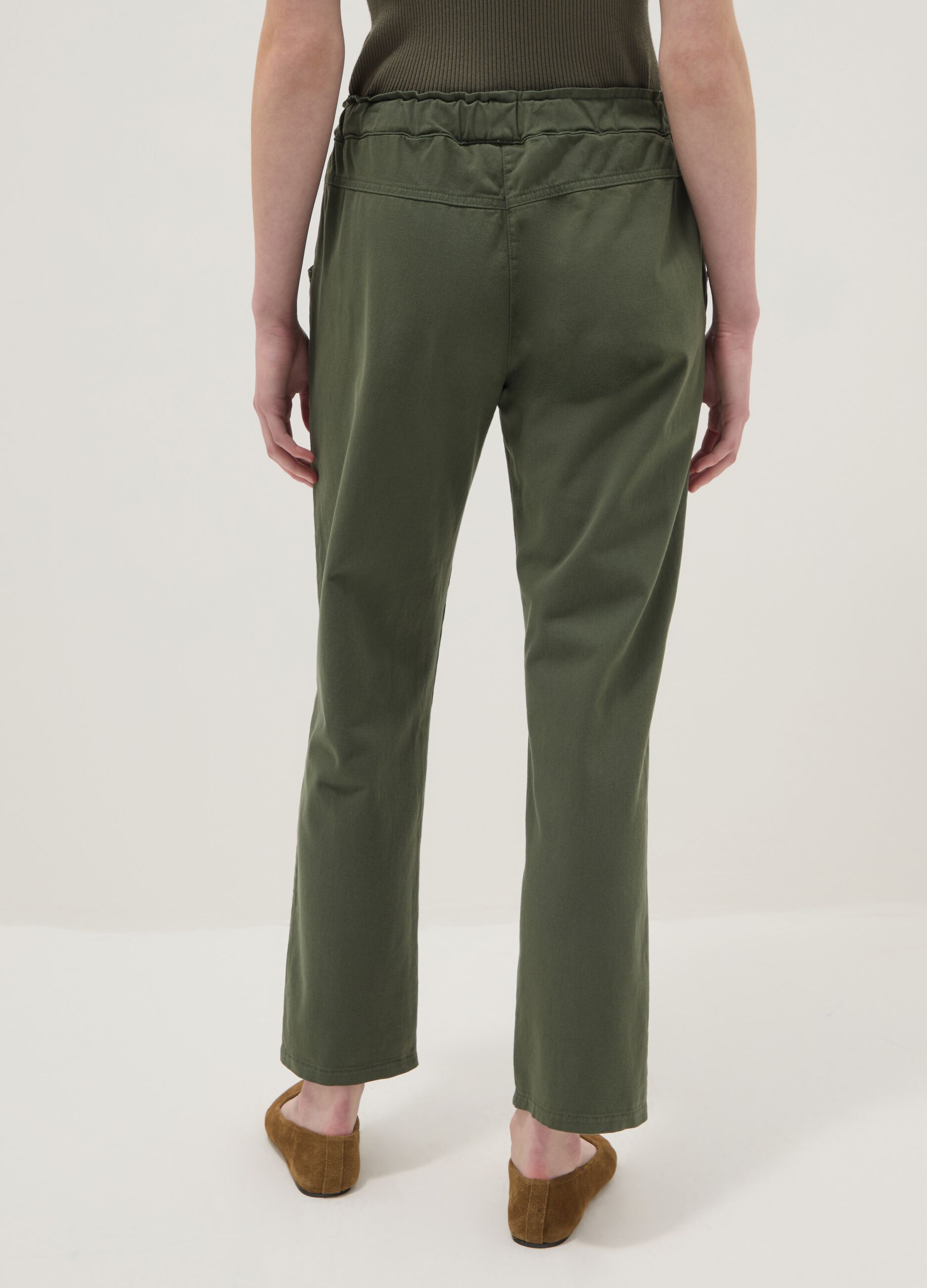 Women's Green Stretch Cotton Regular Fit Trousers