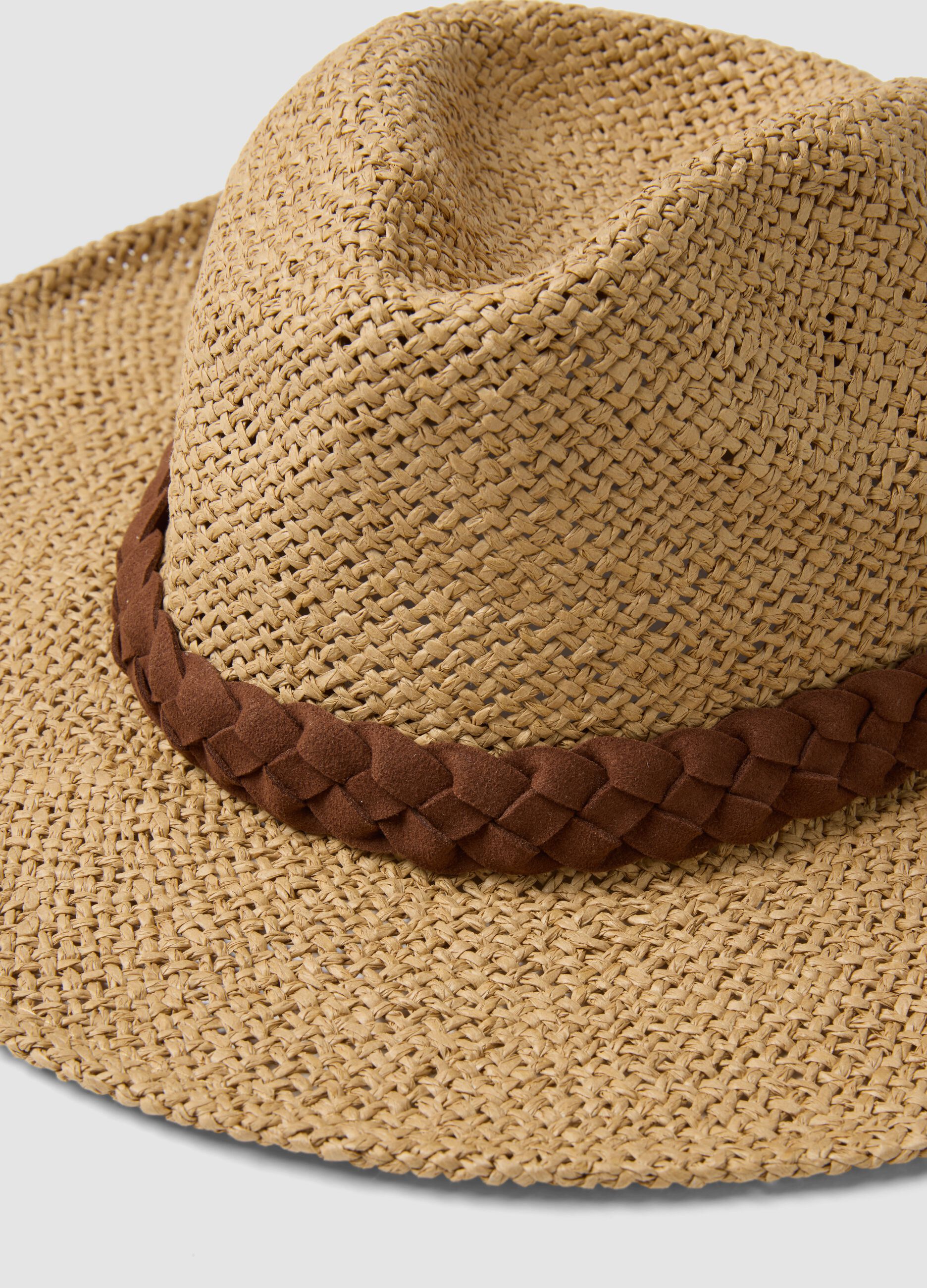 Beige Panama hat in pure paper fabric with brown band