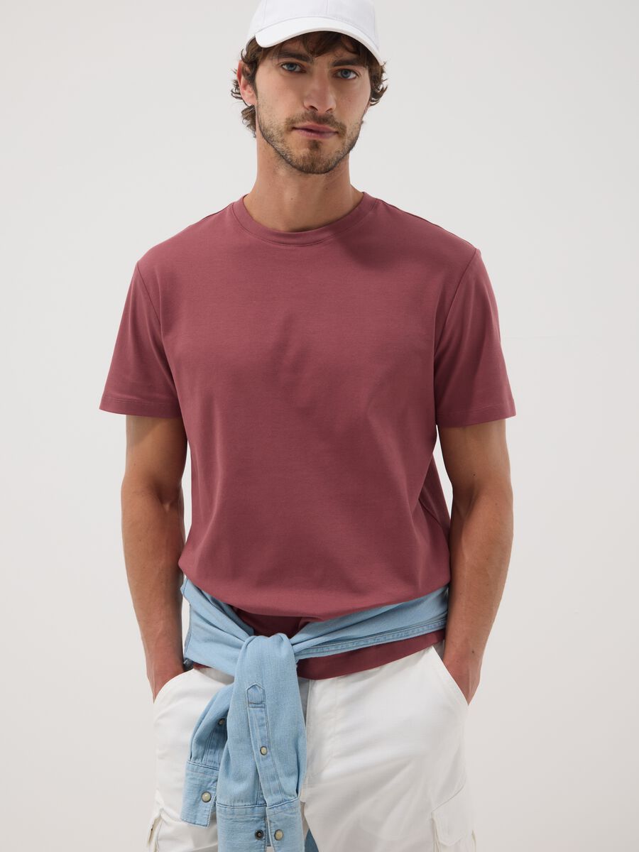 Red slim-fit T-shirt in pure mercerised cotton_0