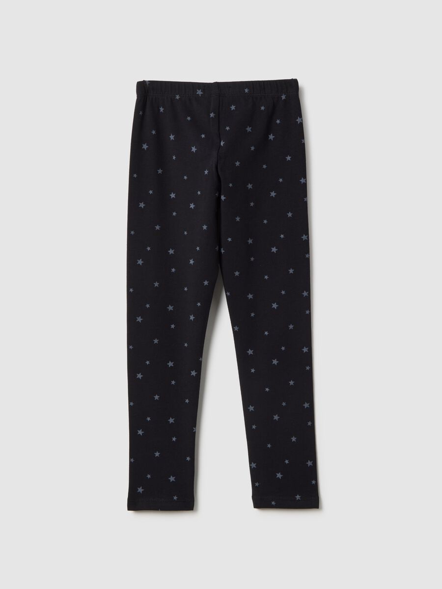 Girls' Black Stretch Cotton Skinny Fit Leggings with Stars_1