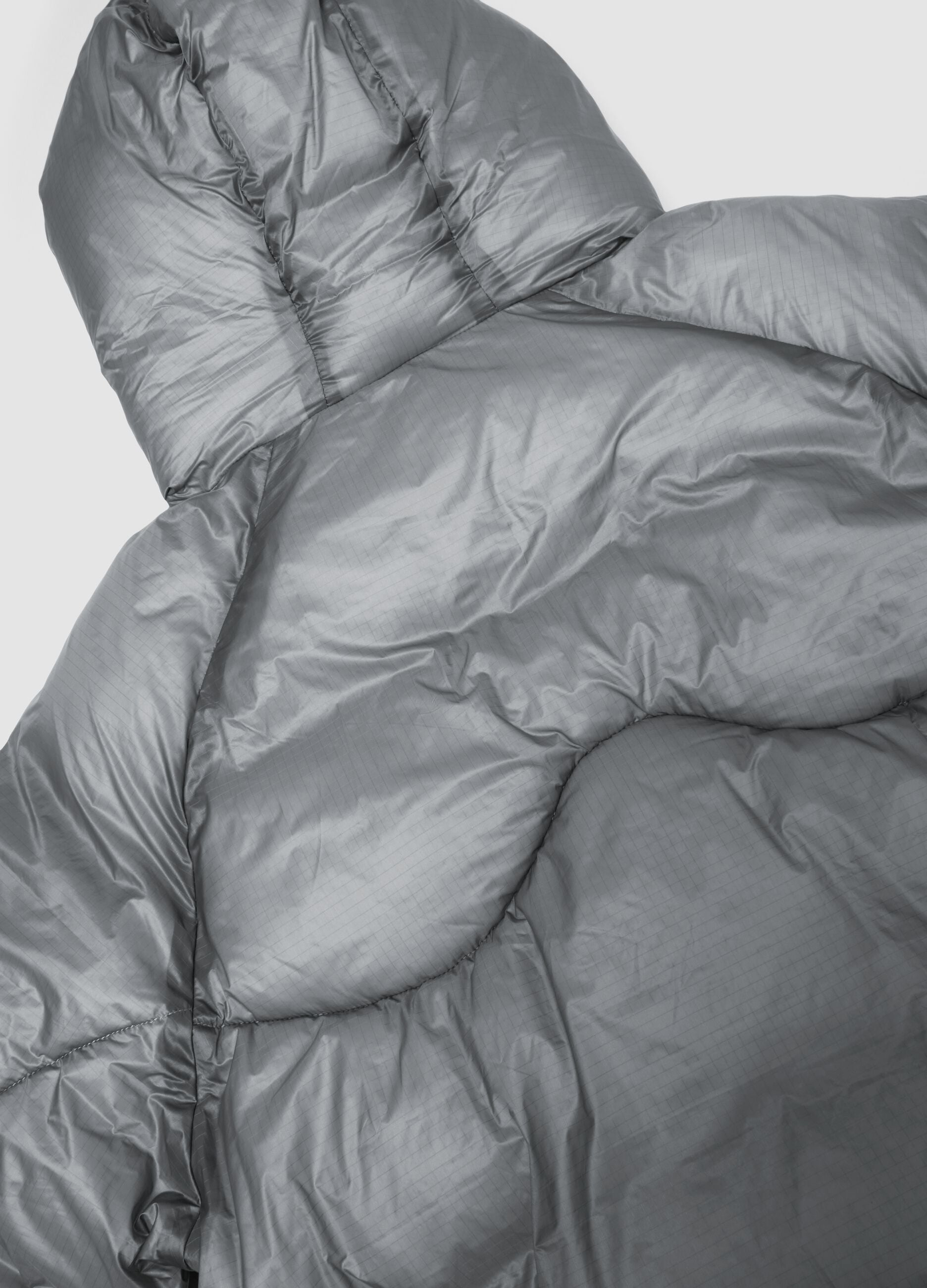 Nylon Ripstop Hooded Puffer Jacket in Grey