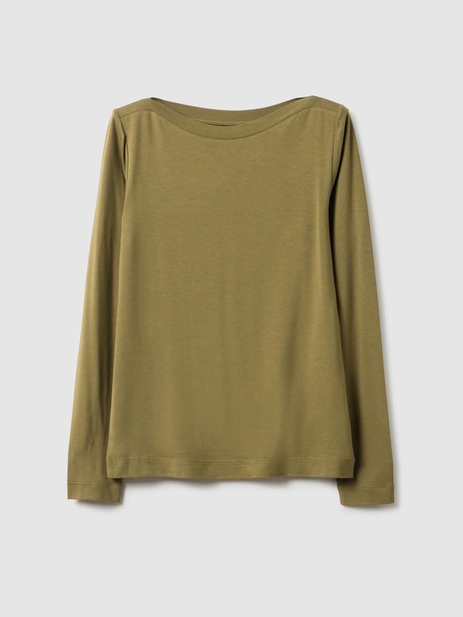 T-shirt girocollo verde a maniche lunghe regular fit_4