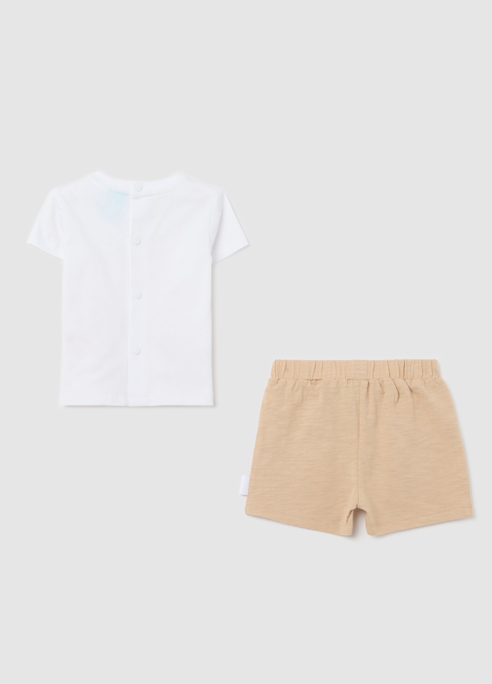 Unisex newborn outfit in 100% white cotton with elasticated waist