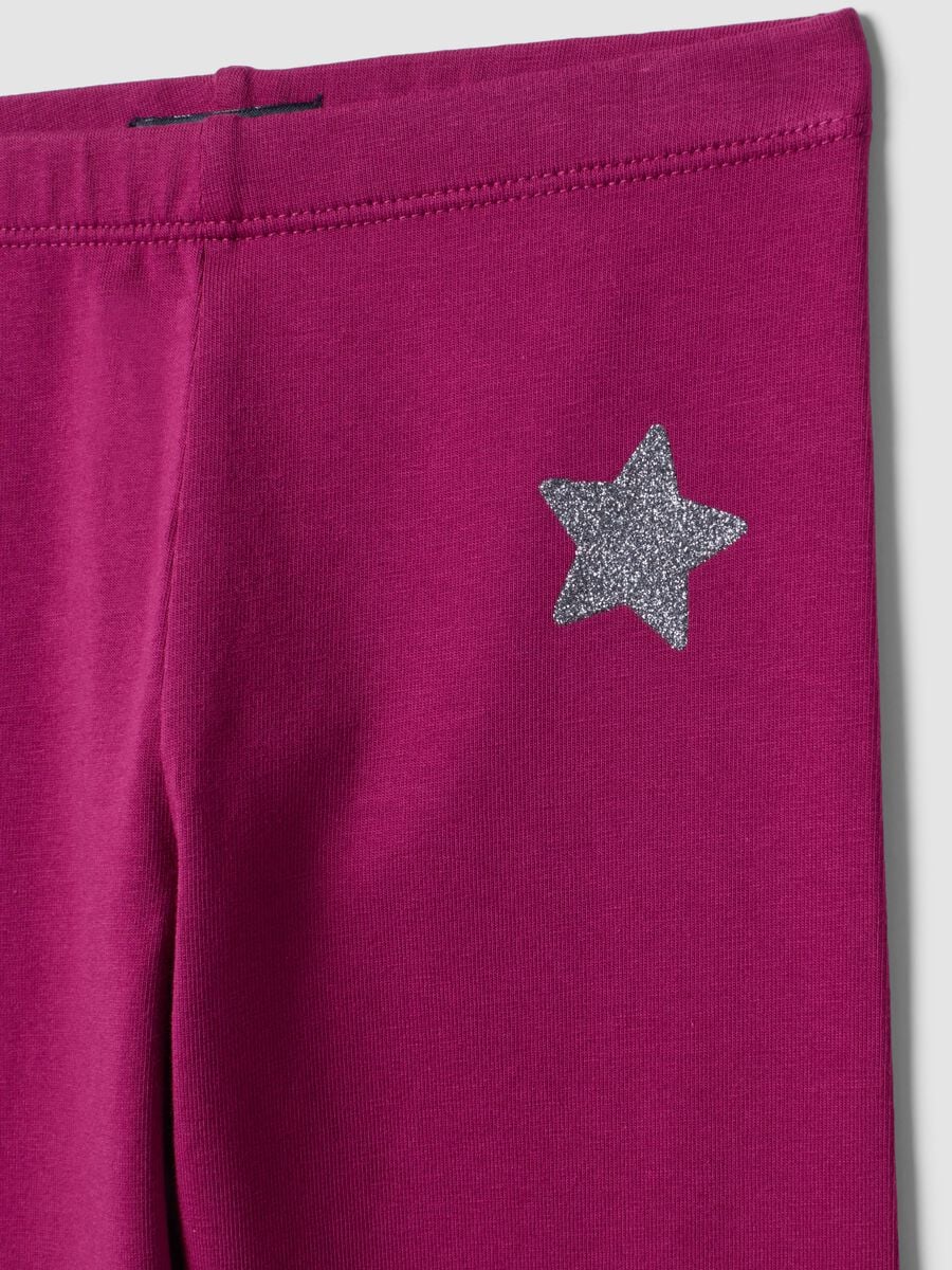 Leggings viola neri in cotone organico elasticizzato con stella per bambina_2