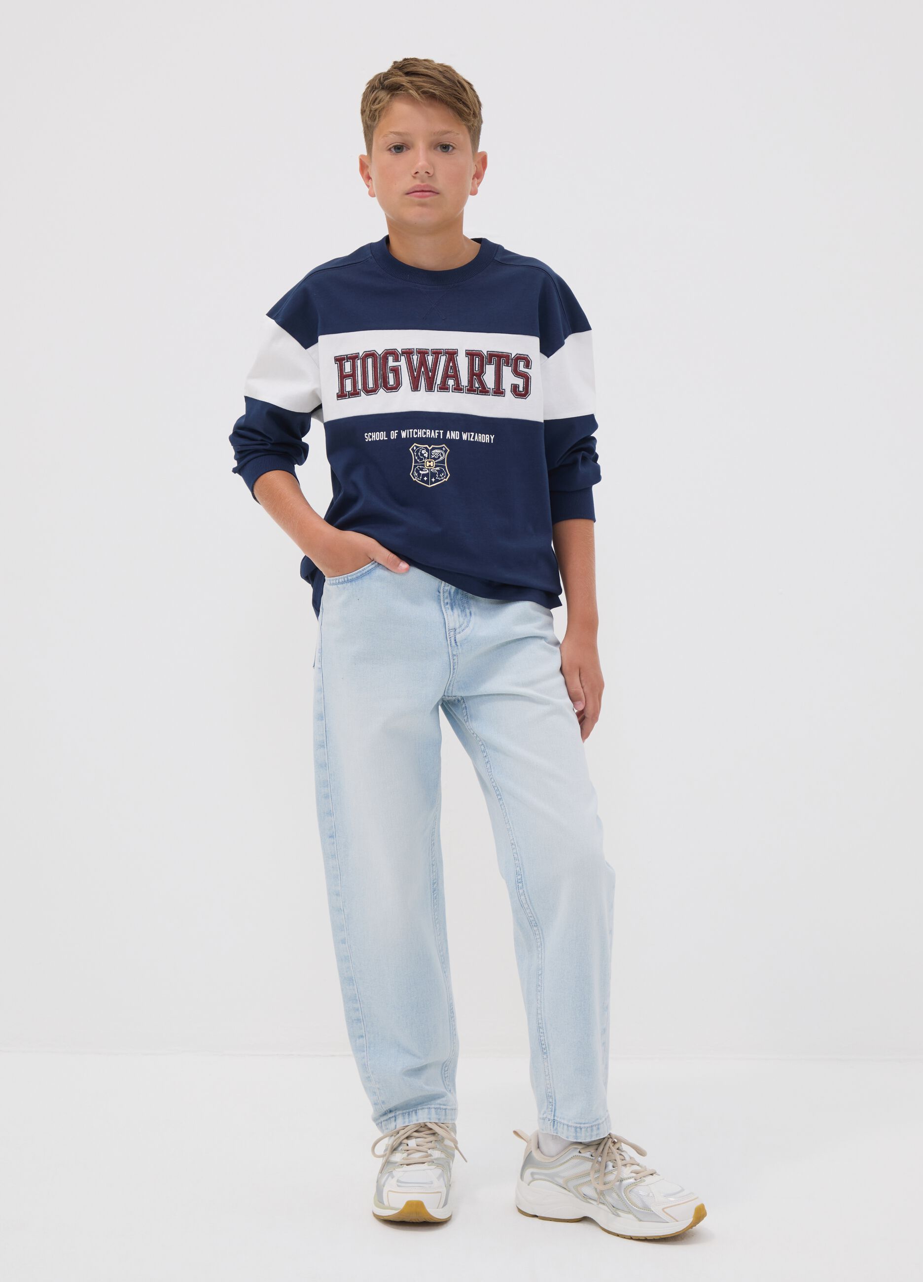 Light blue pure cotton relaxed-fit jeans for boys