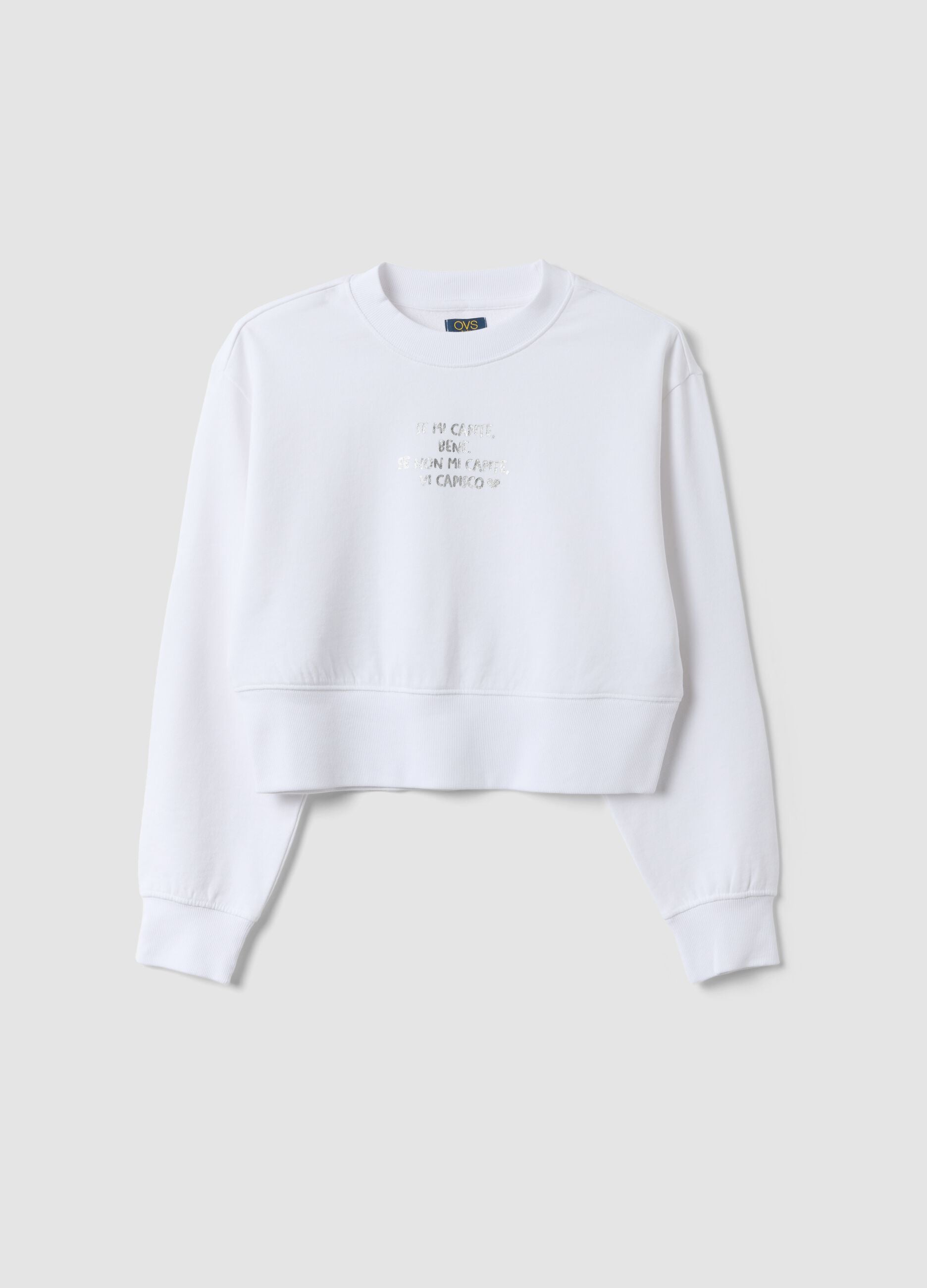 White organic cotton sweatshirt with front print for girls
