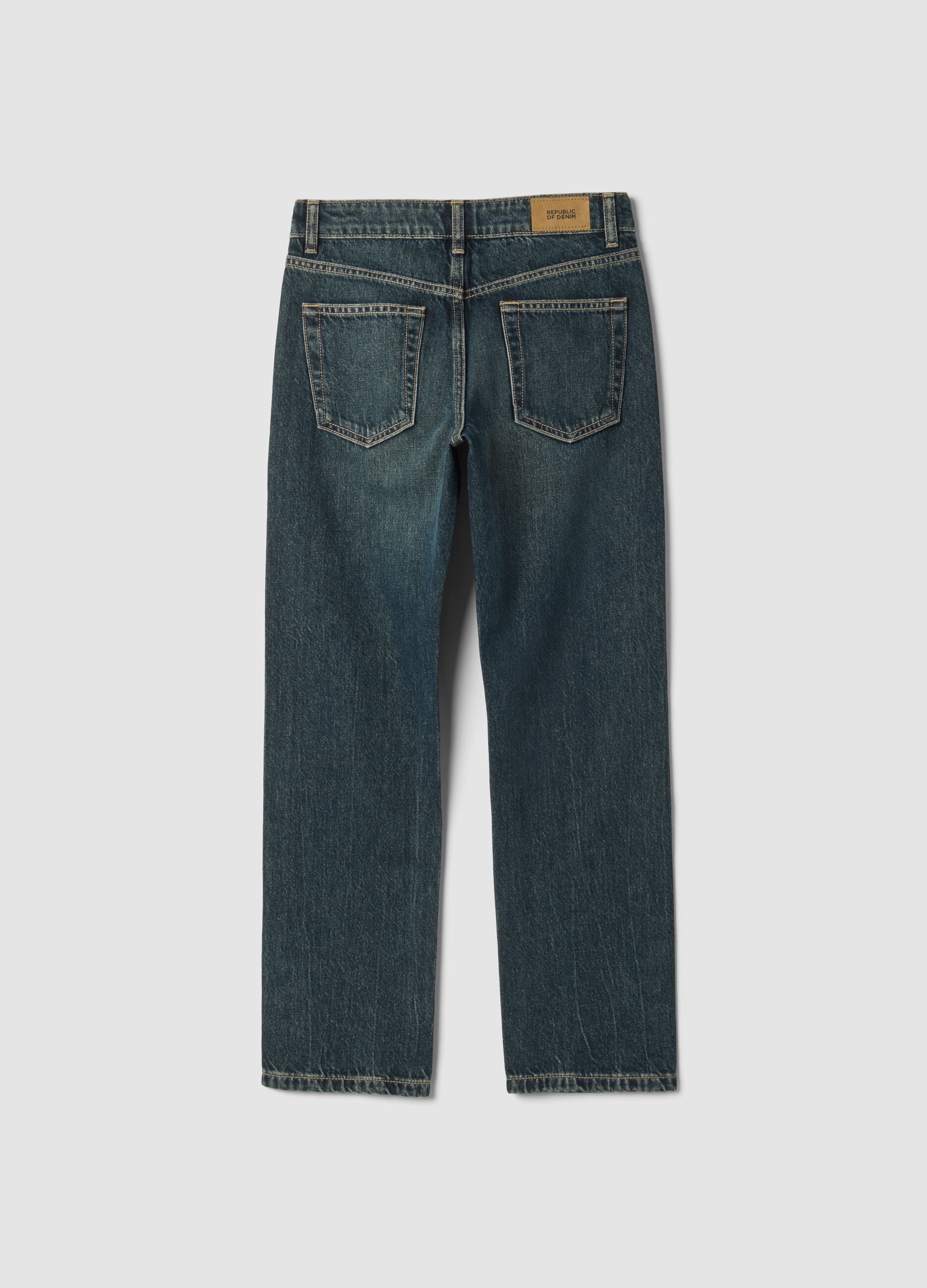 Dark blue straight-fit jeans in pure cotton