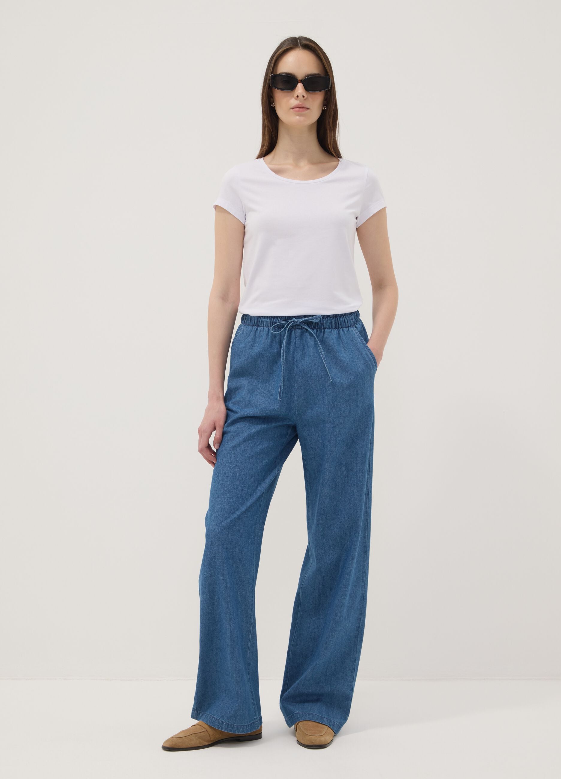 White stretch cotton crew-neck T-shirt, regular fit