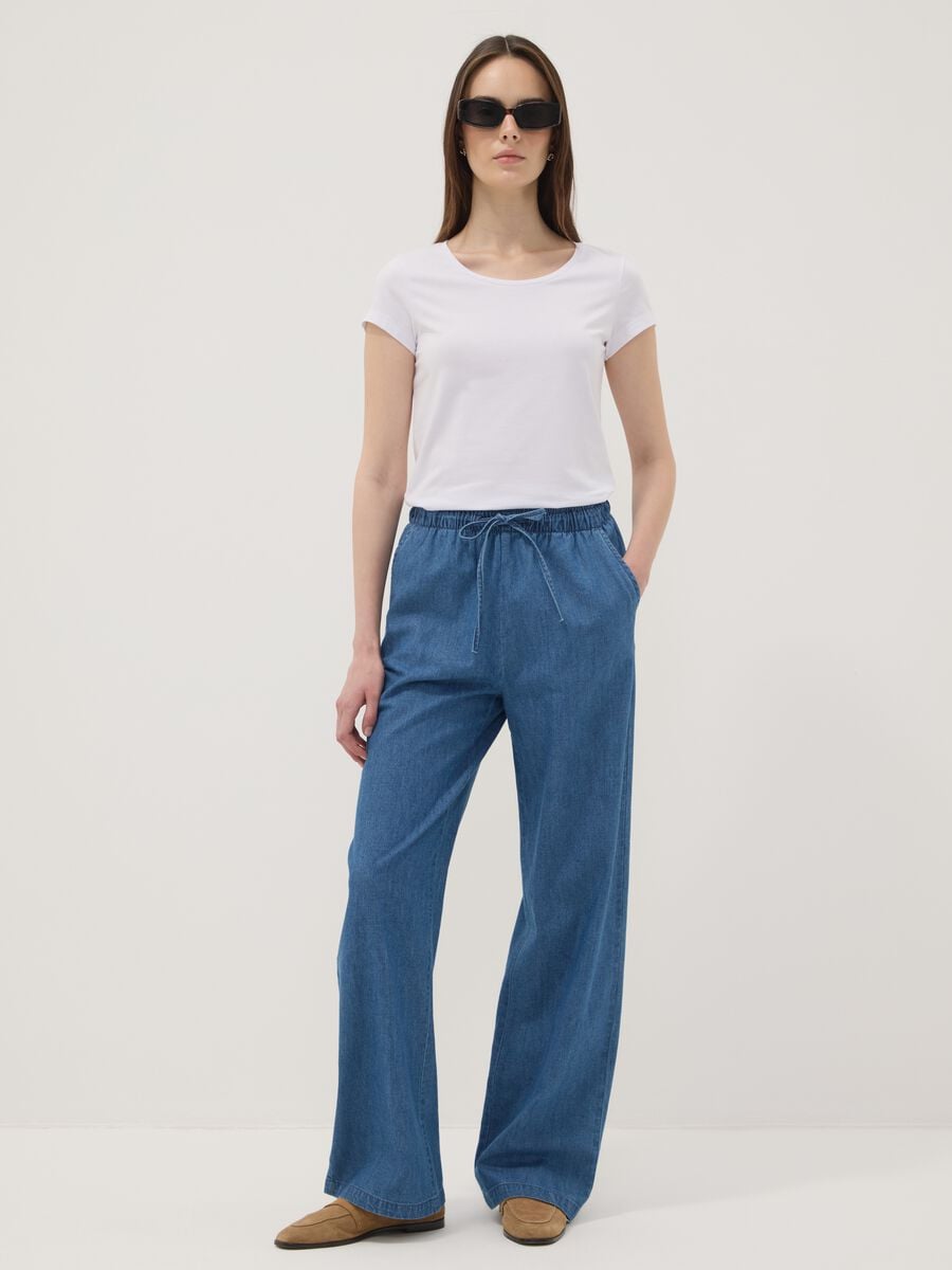White stretch cotton crew-neck T-shirt, regular fit_2