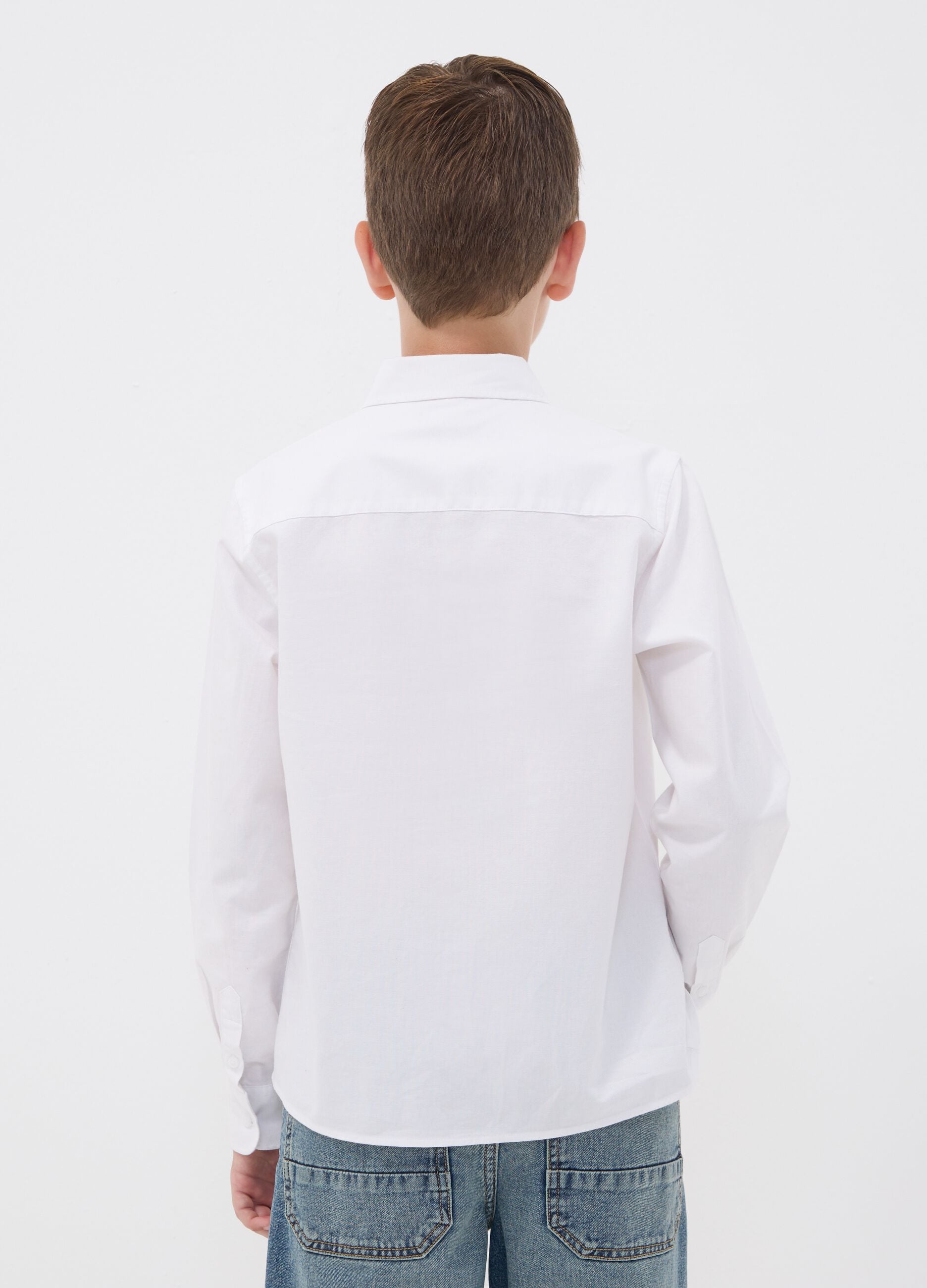 White pure cotton Oxford shirt with classic collar for boys
