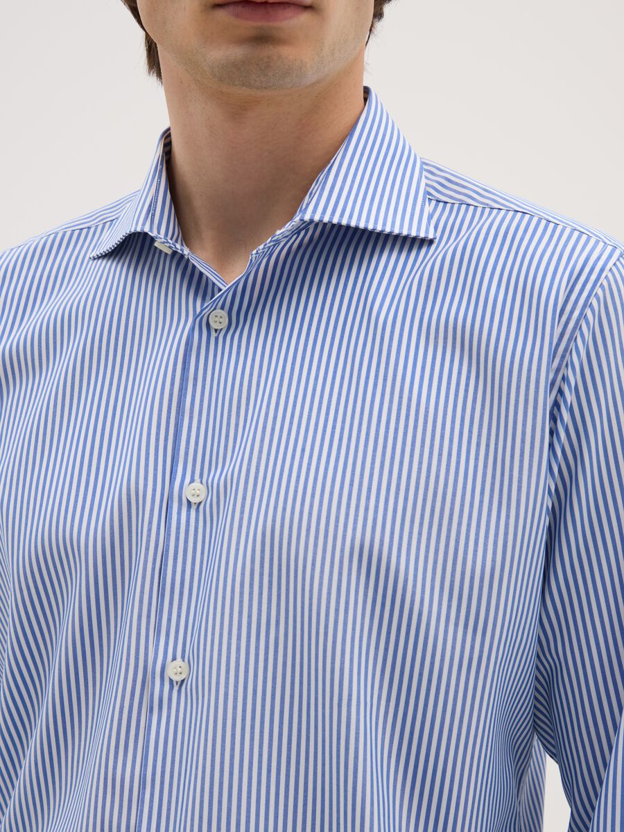 Slim Blue Striped Shirt with French Collar and Buttons_1