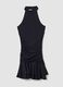 Black stretch dress with high neck and ruffle hem_0
