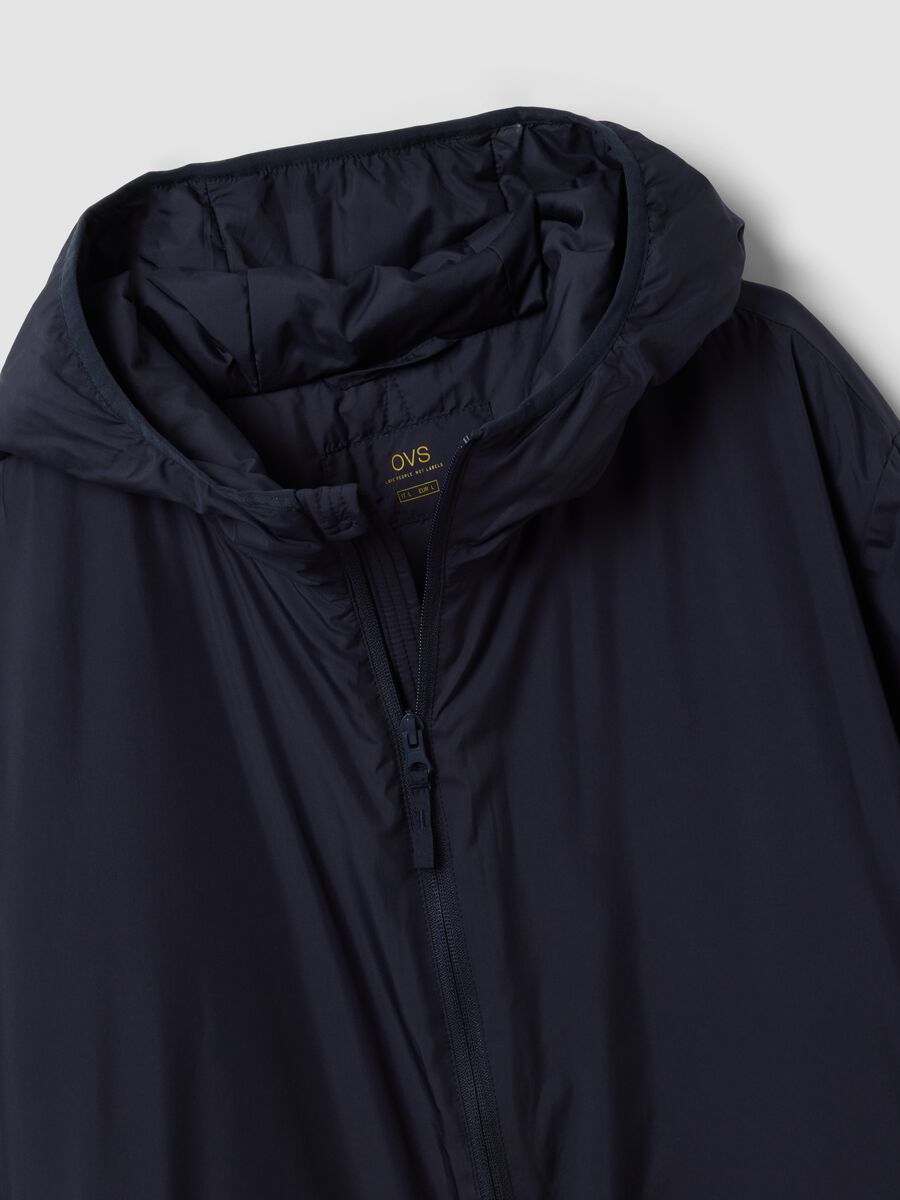 Giubbotto blu navy con cappuccio e zip_1