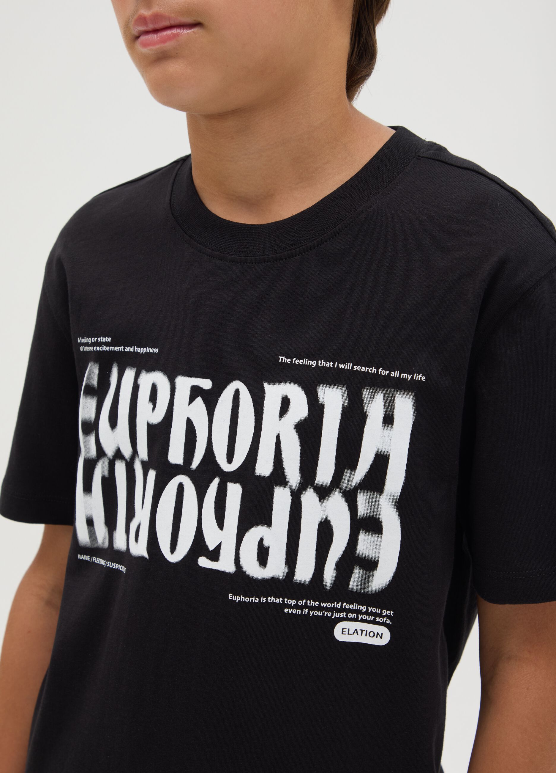Black cotton T-shirt with lettering print