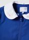Blue girls&rsquo; school apron with rhinestone details and floral embroidery_2
