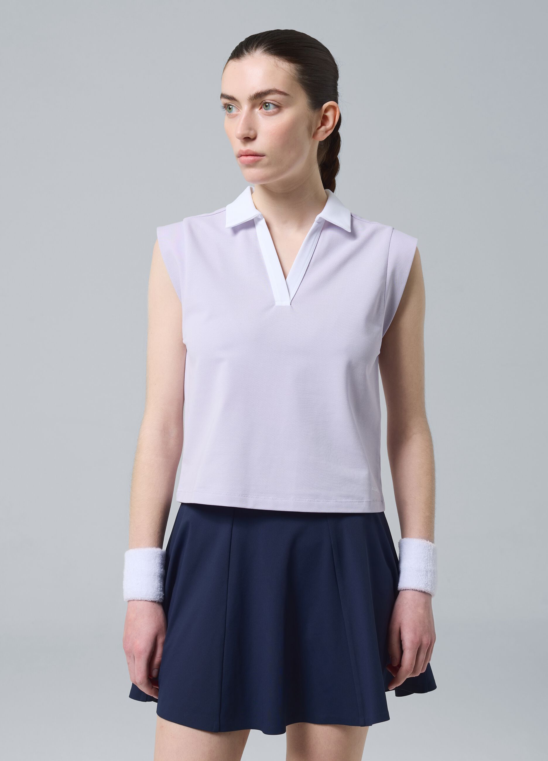 Polo smanicata viola in cotone elasticizzato con colletto classico ALTAVIA COURT
