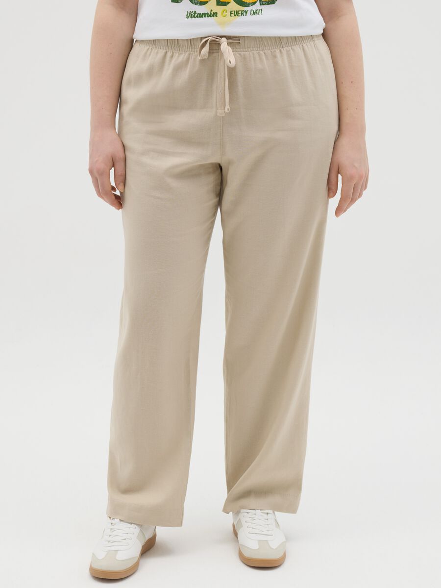 Curvy wide-leg trousers in linen and viscose_1