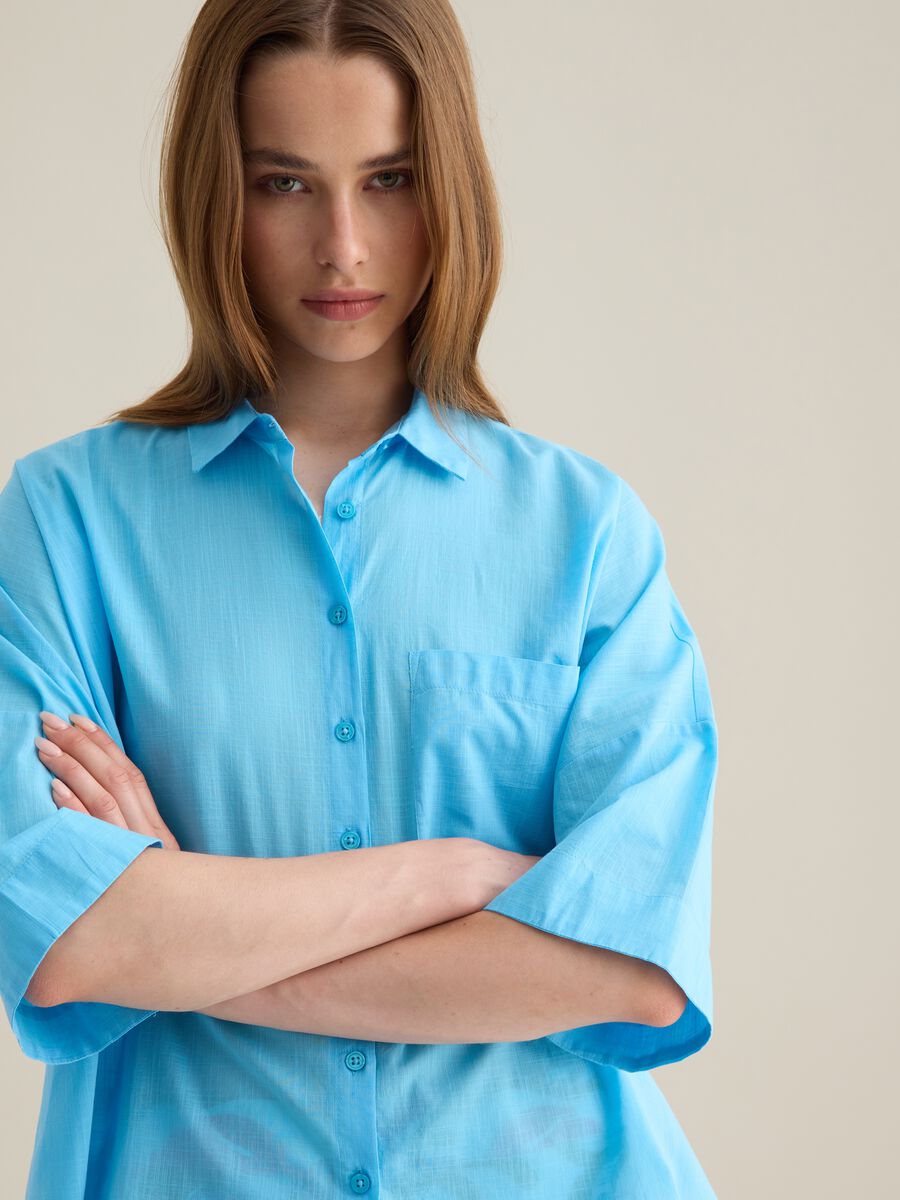 Women's blue oversized pure cotton shirt_2