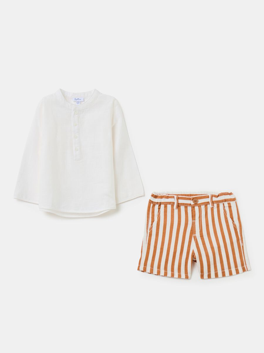 Striped Bermuda shorts and shirt set_0