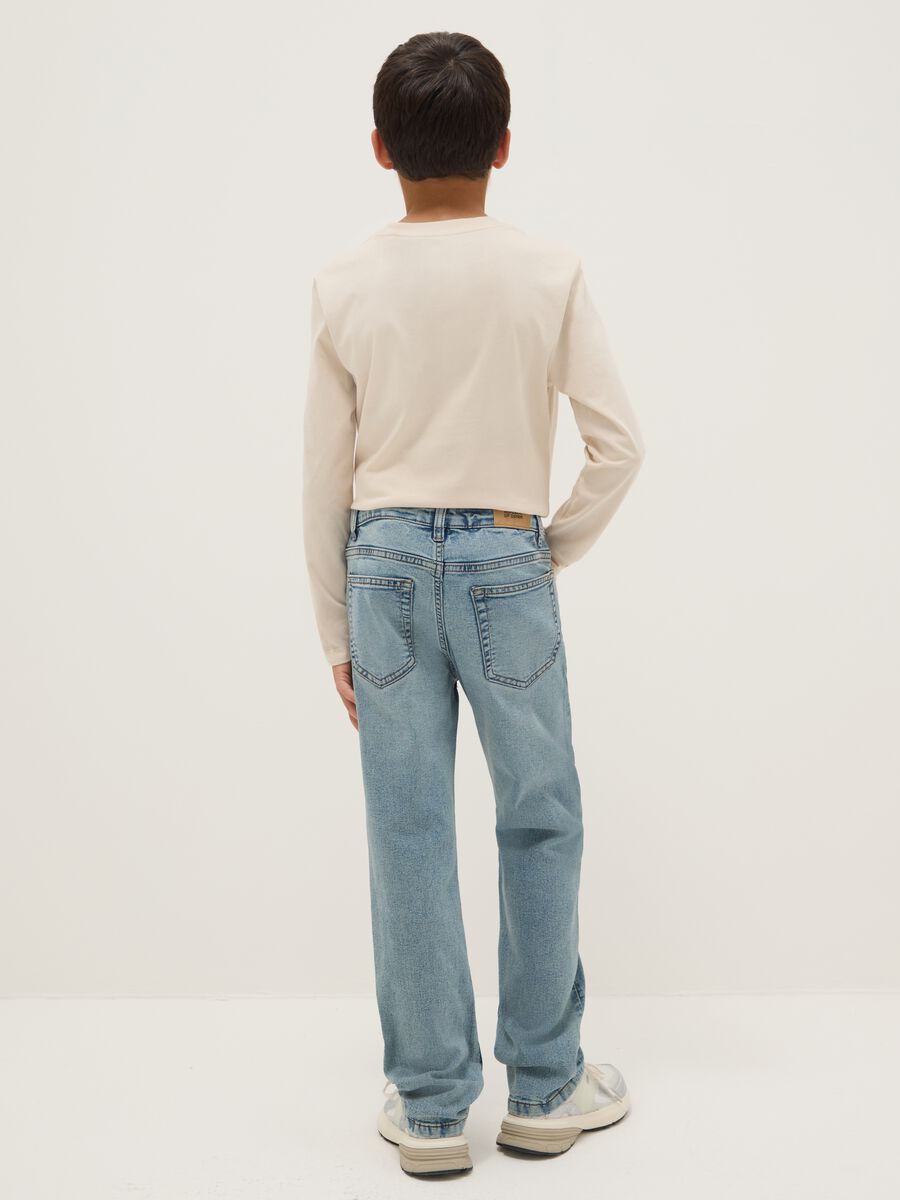 Blue stretch denim regular fit jeans for boys_1