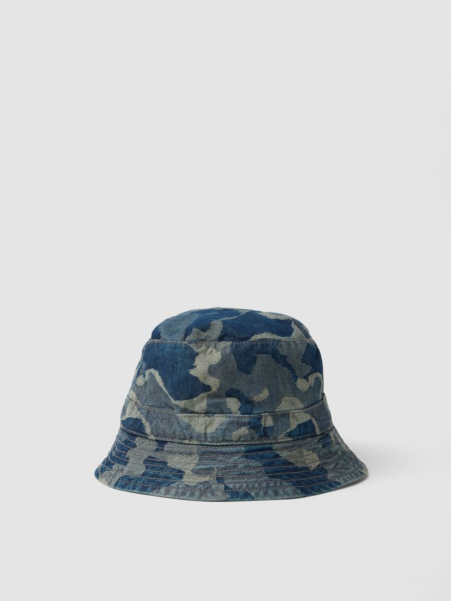 Cappello bucket blu in puro cotone_0