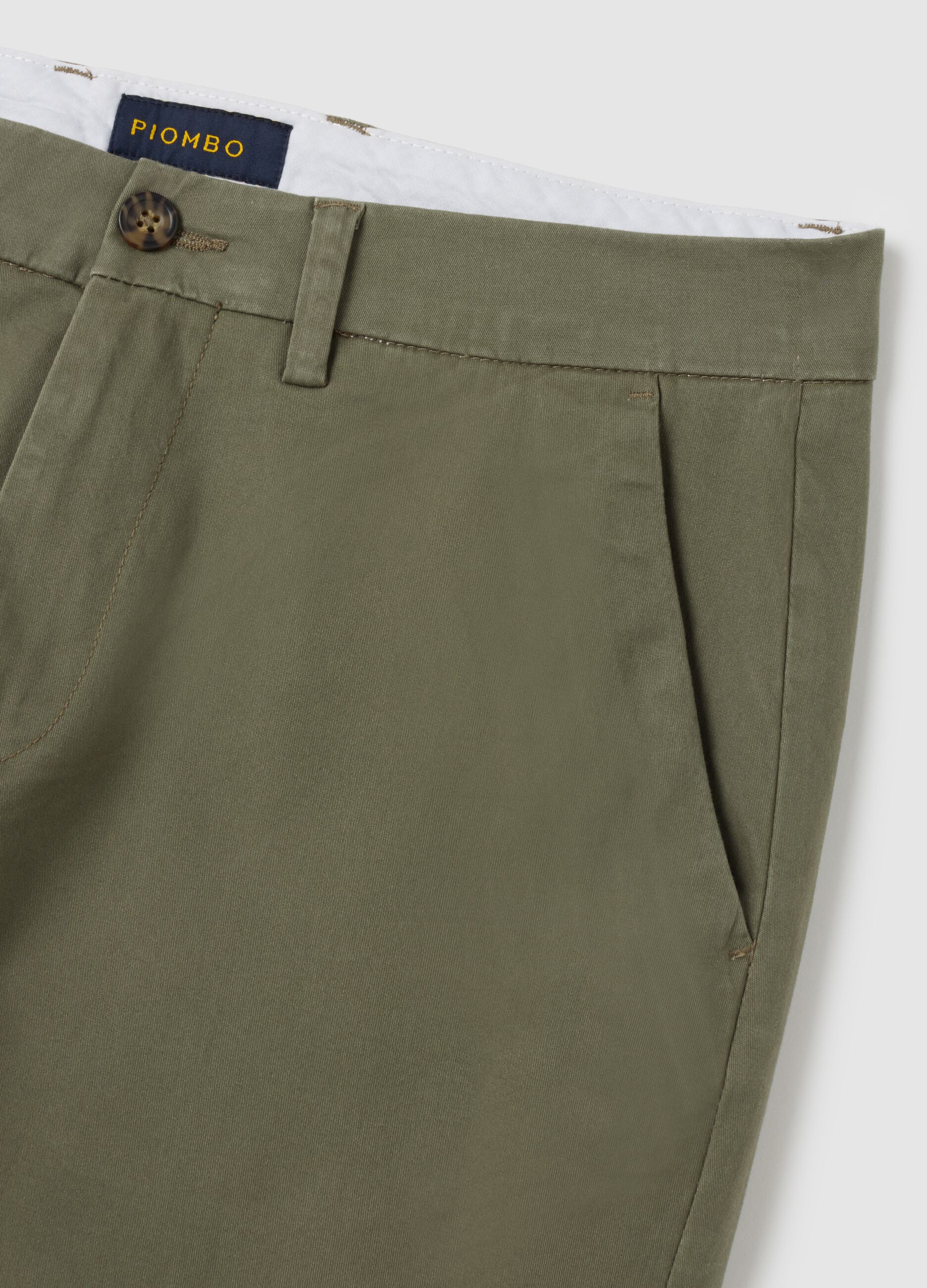 Green stretchy cotton trousers in regular fit