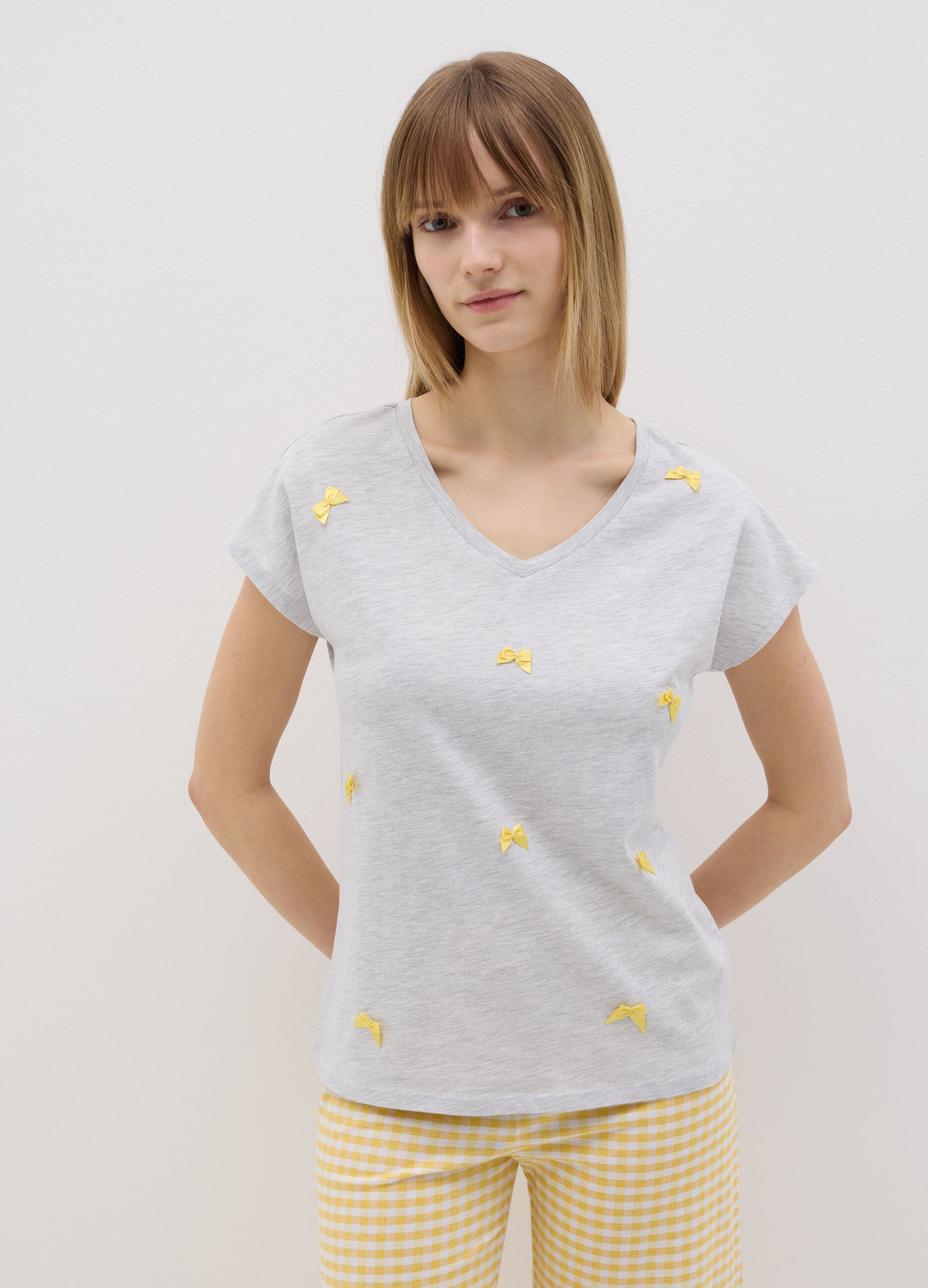 Grey pyjama top with yellow bows