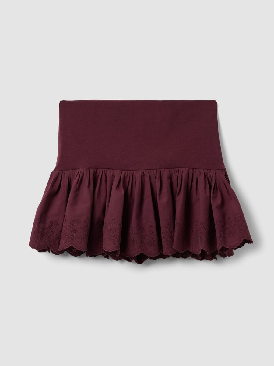 Purple pure cotton mini skirt with embroidered ruffle_0