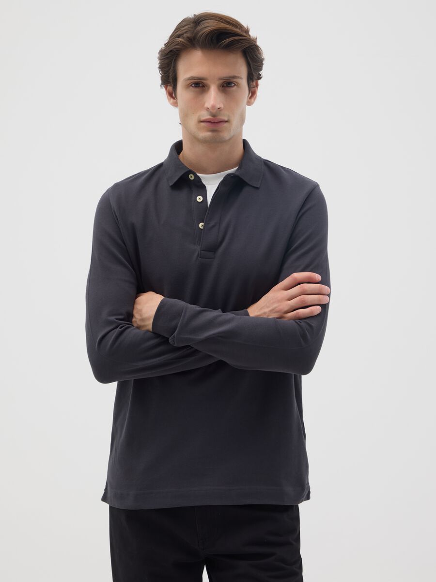 Polo in cotone elasticizzato nero regular fit_0