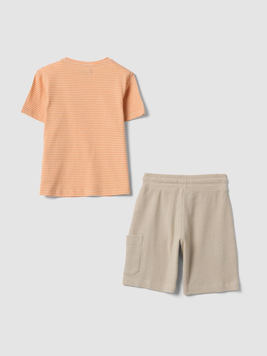 Orange and beige cotton-blend set with T-shirt and shorts_1