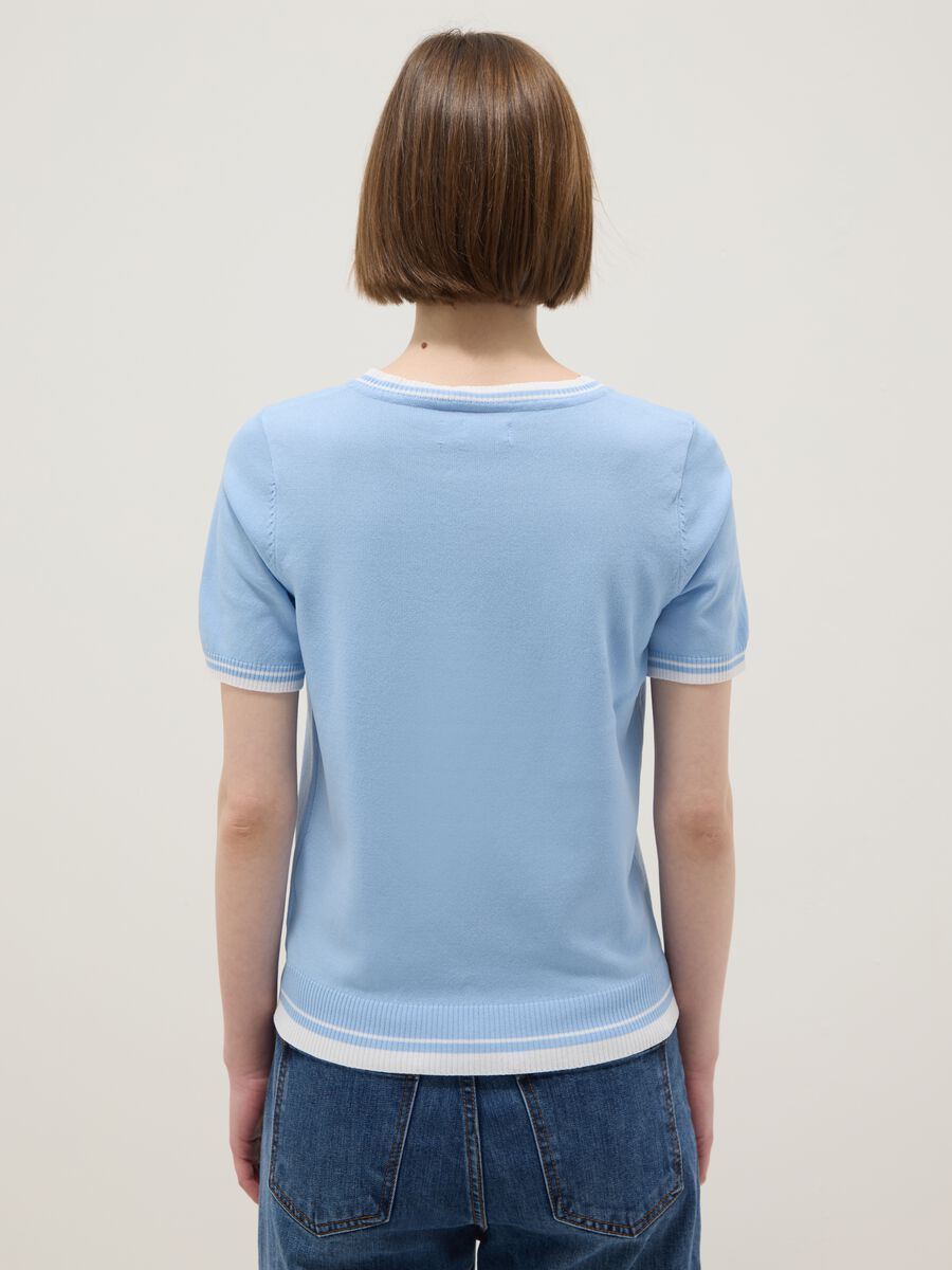 Blue viscose blend regular fit t-shirt with contrasting collar_2