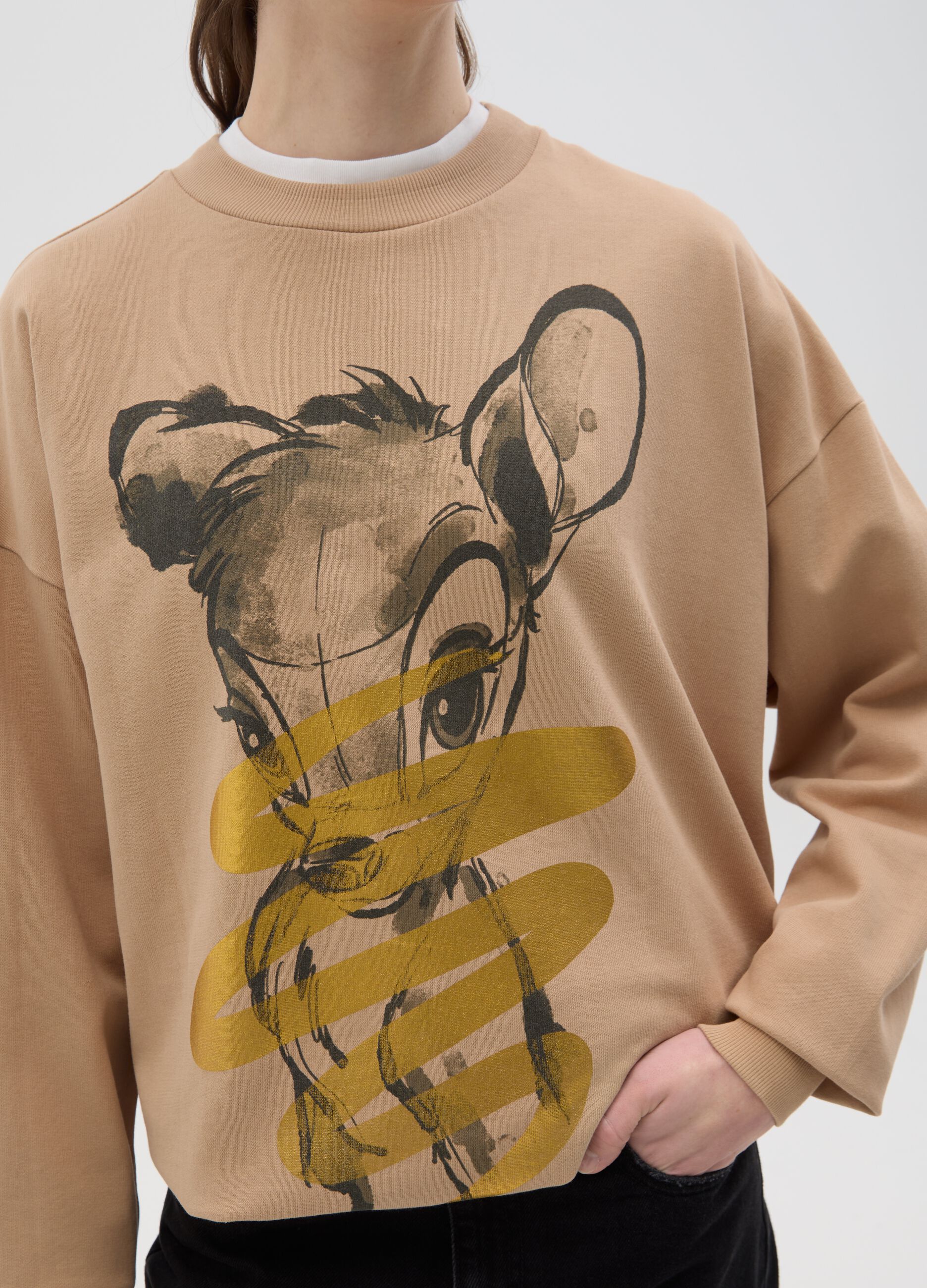 Beige sweatshirt with Bambi foil print