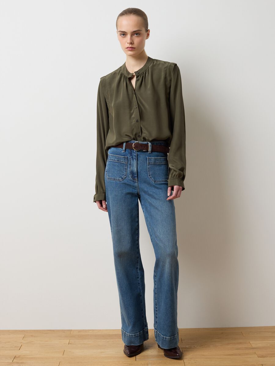 Camicia con collo alla coreana a maniche lunghe verde regular fit_2