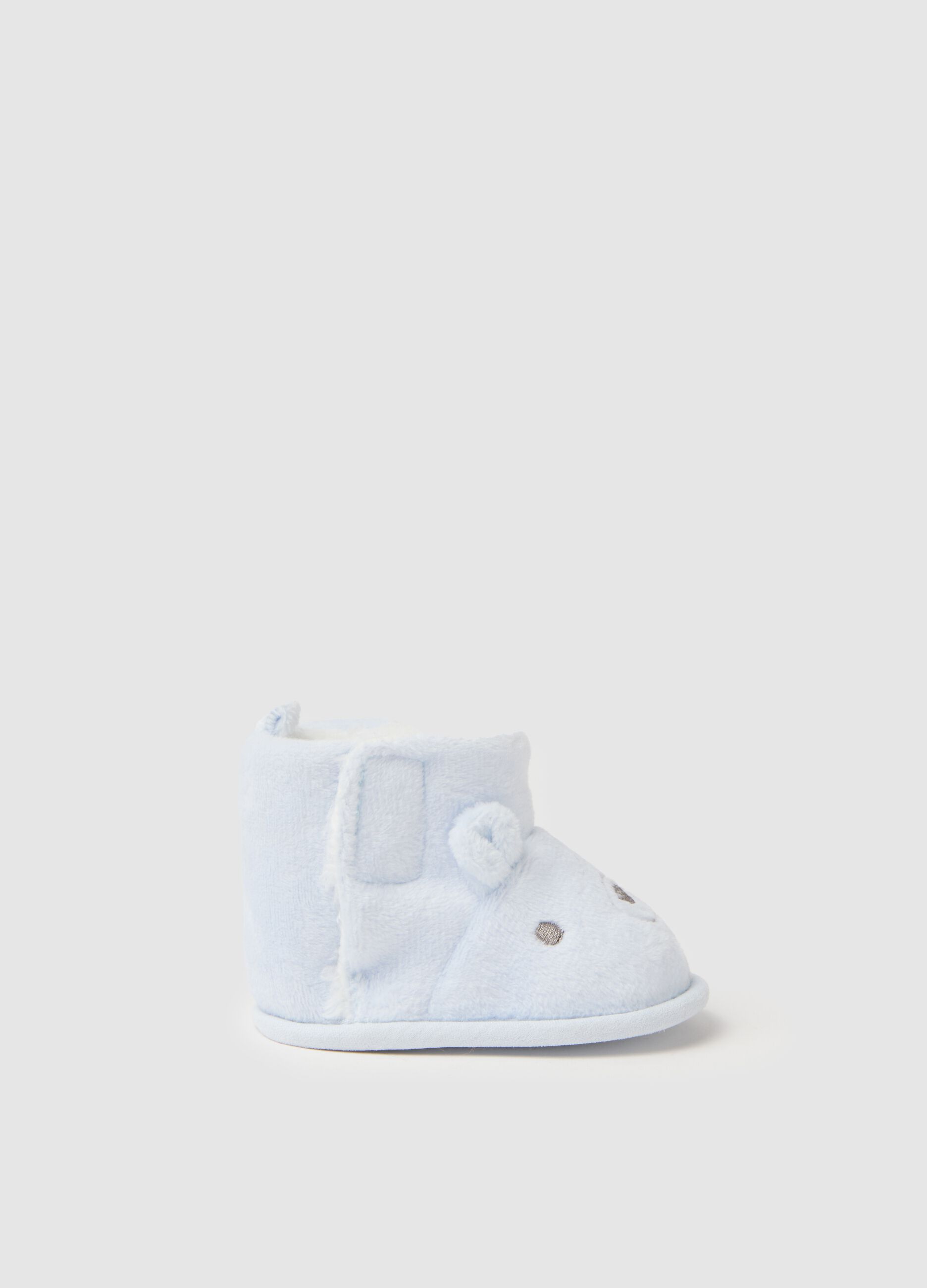 Blue booties in mixed materials