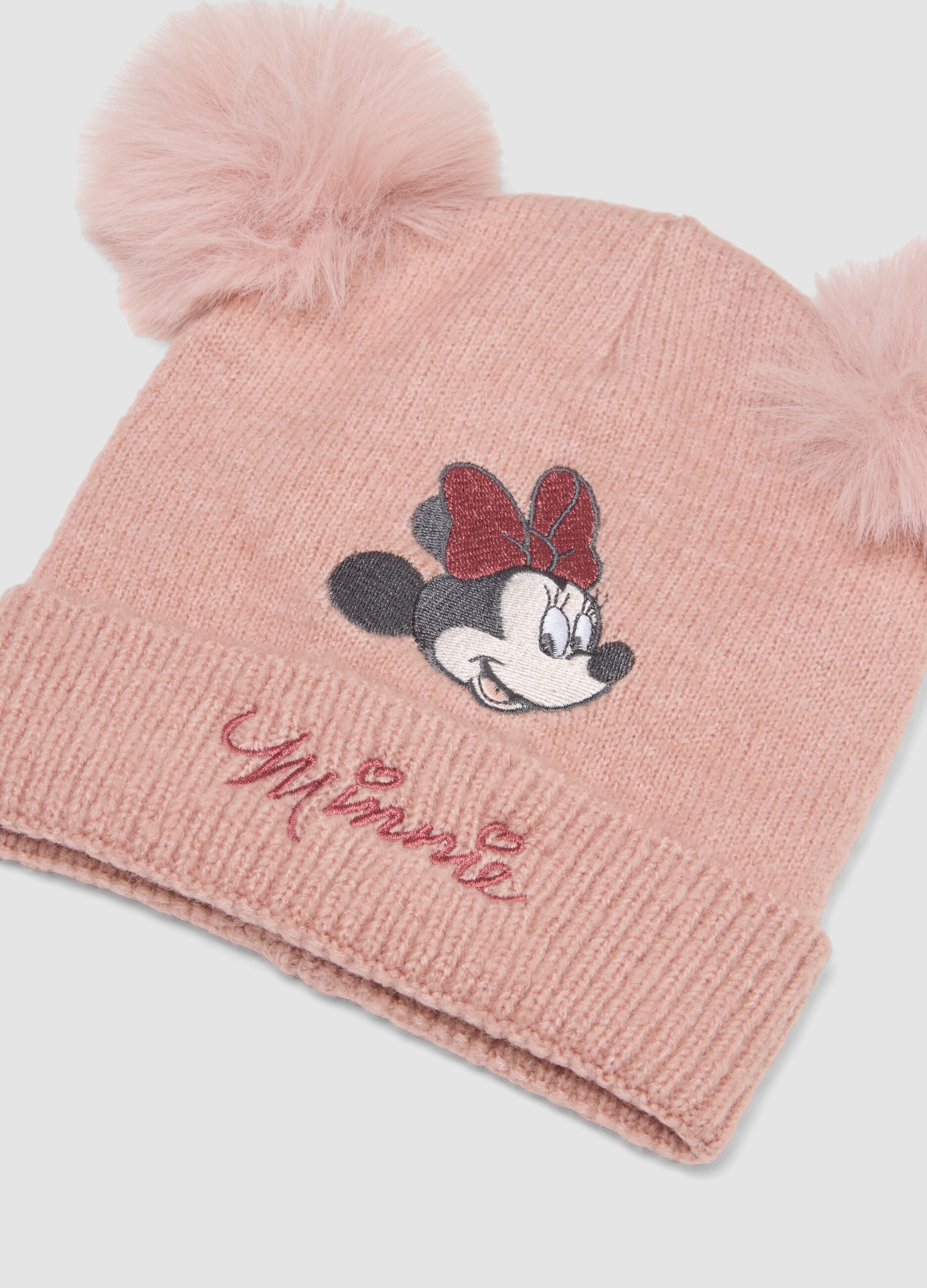 Purple stretch-fabric Minnie-themed set with hat and mittens