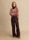 Brown wide leg striped viscose blend trousers_0