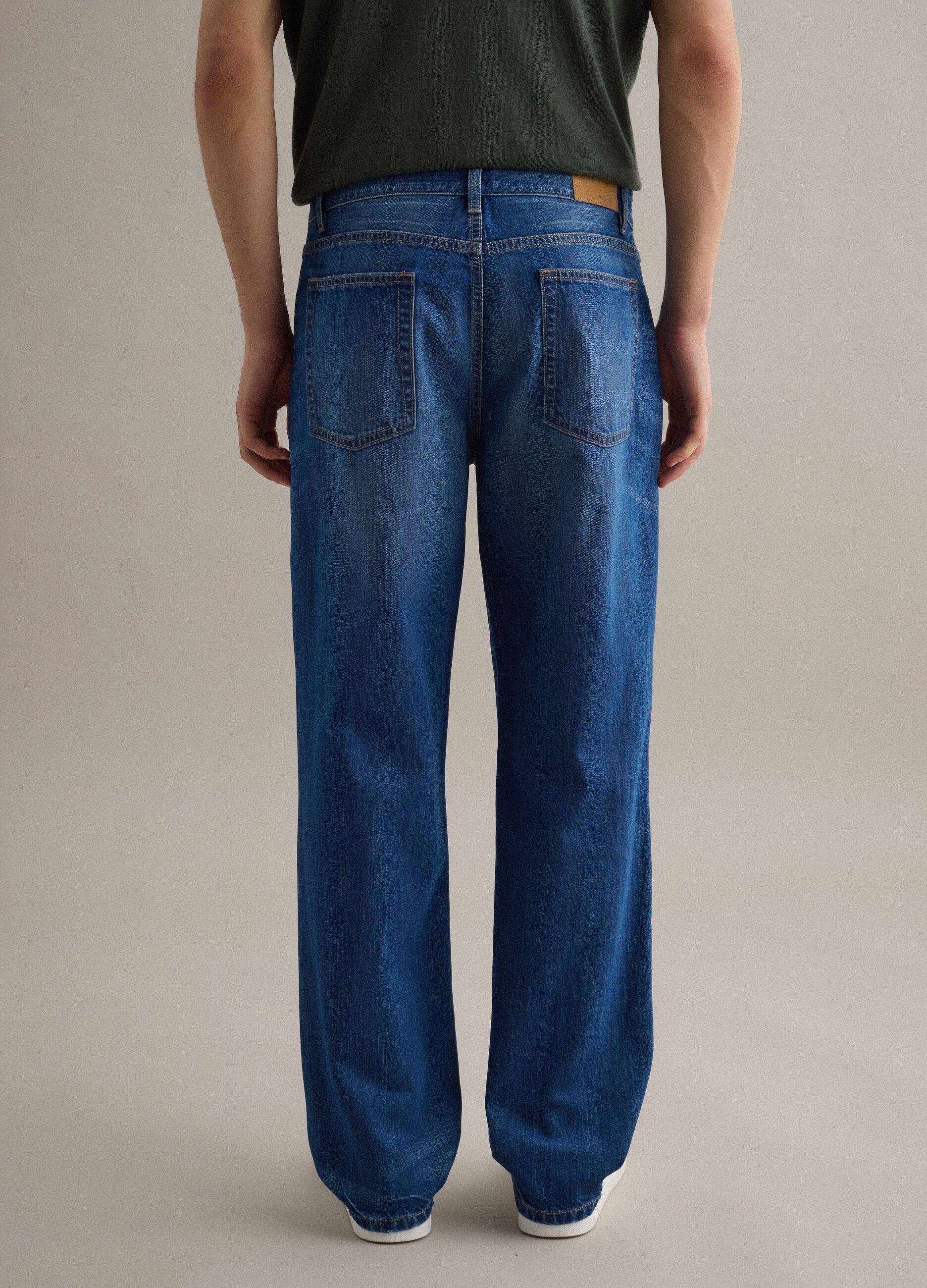 Jeans in misto cotone denim e lino blu regular fit