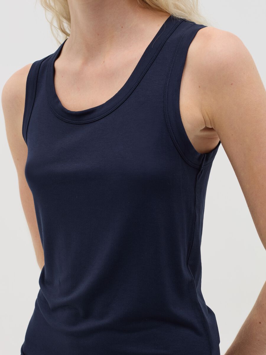 Basic blue tank top in stretch viscose_2